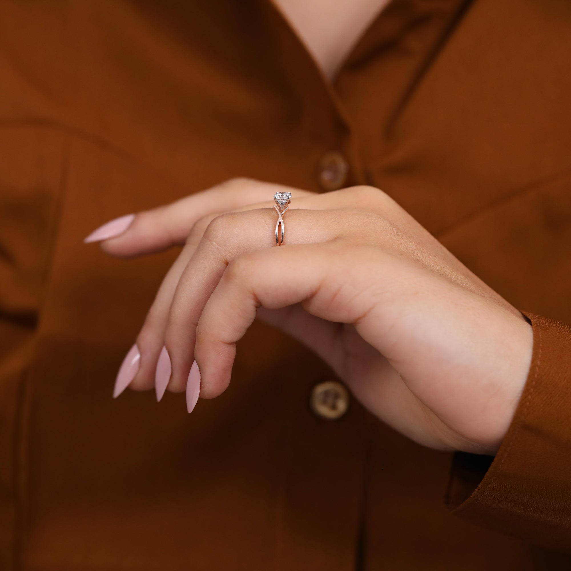 Round Solitaire Lab Grown Diamond Engagement Ring with Twisted Band