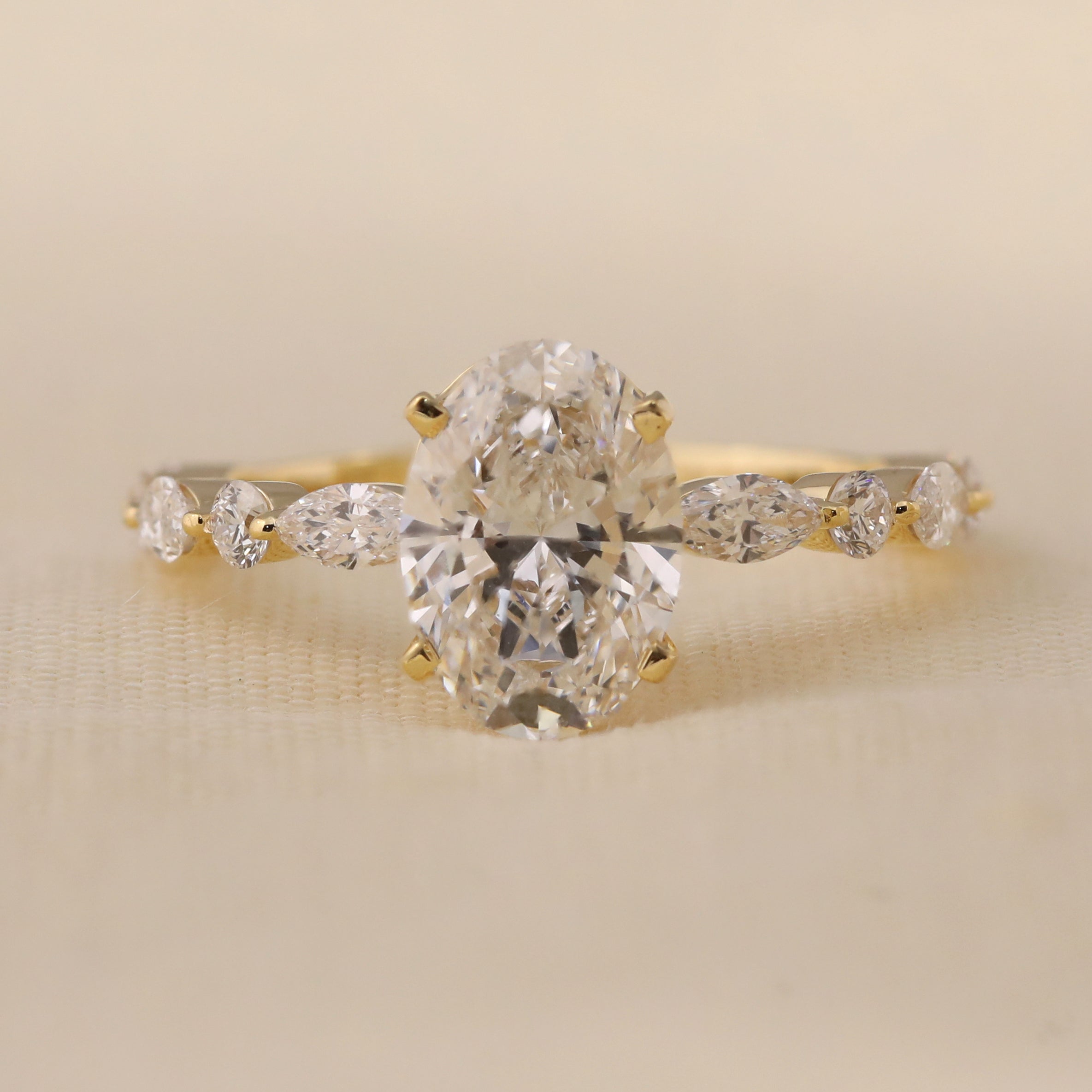 Oval cut lab grown diamond engagement ring with vintage style band