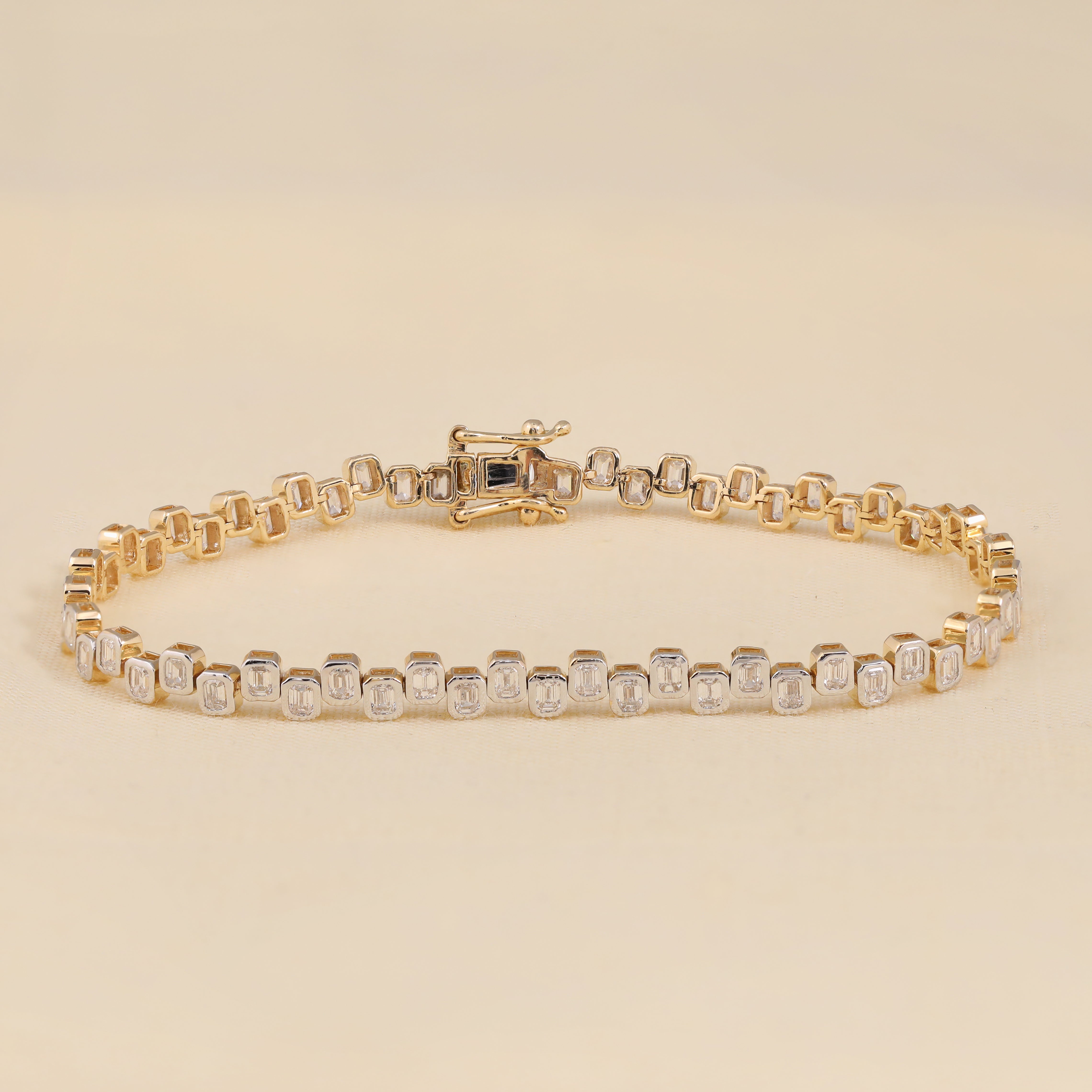 Unique Bezel Set Emerald Lab Diamond Tennis Bracelet