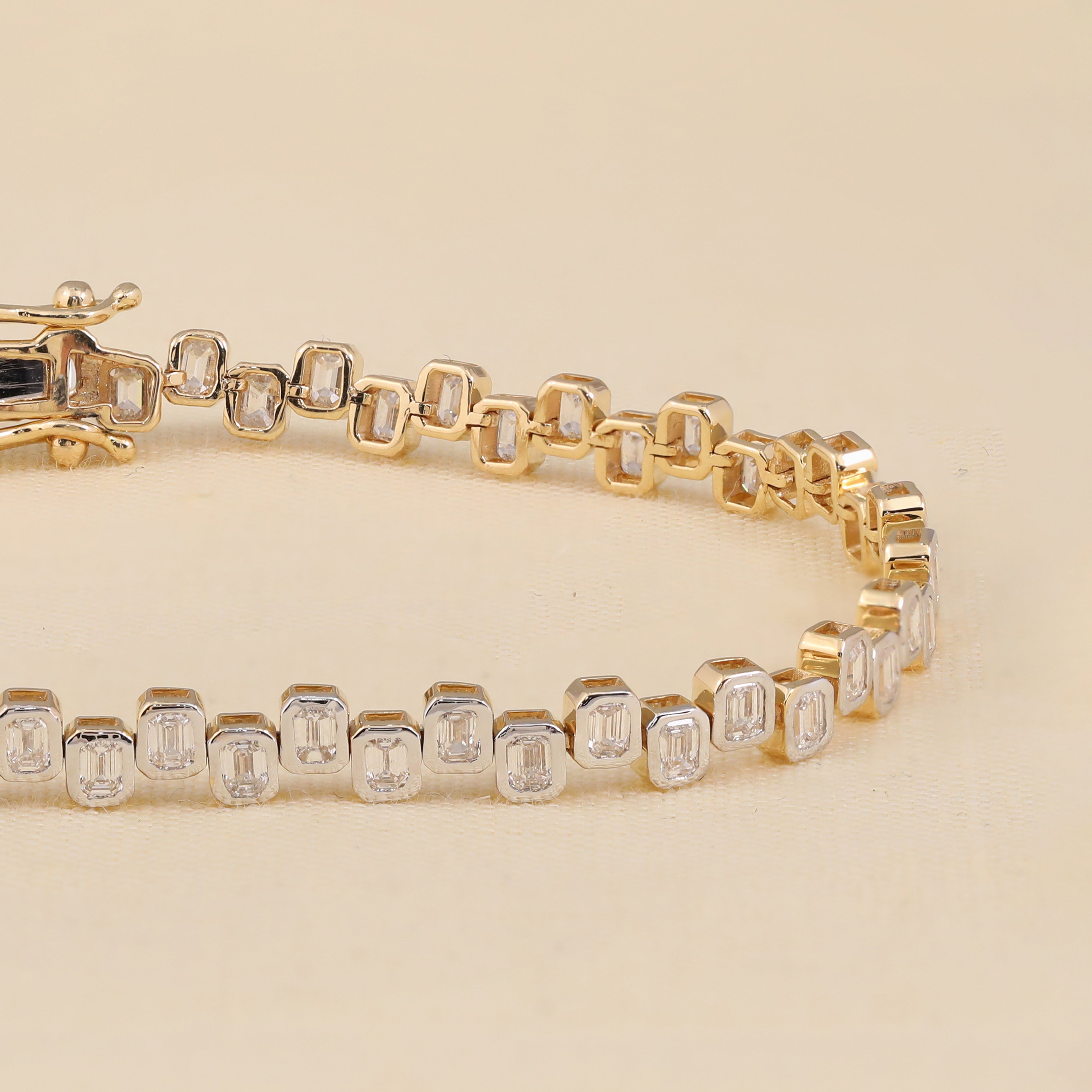 Unique Bezel Set Emerald Lab Diamond Tennis Bracelet