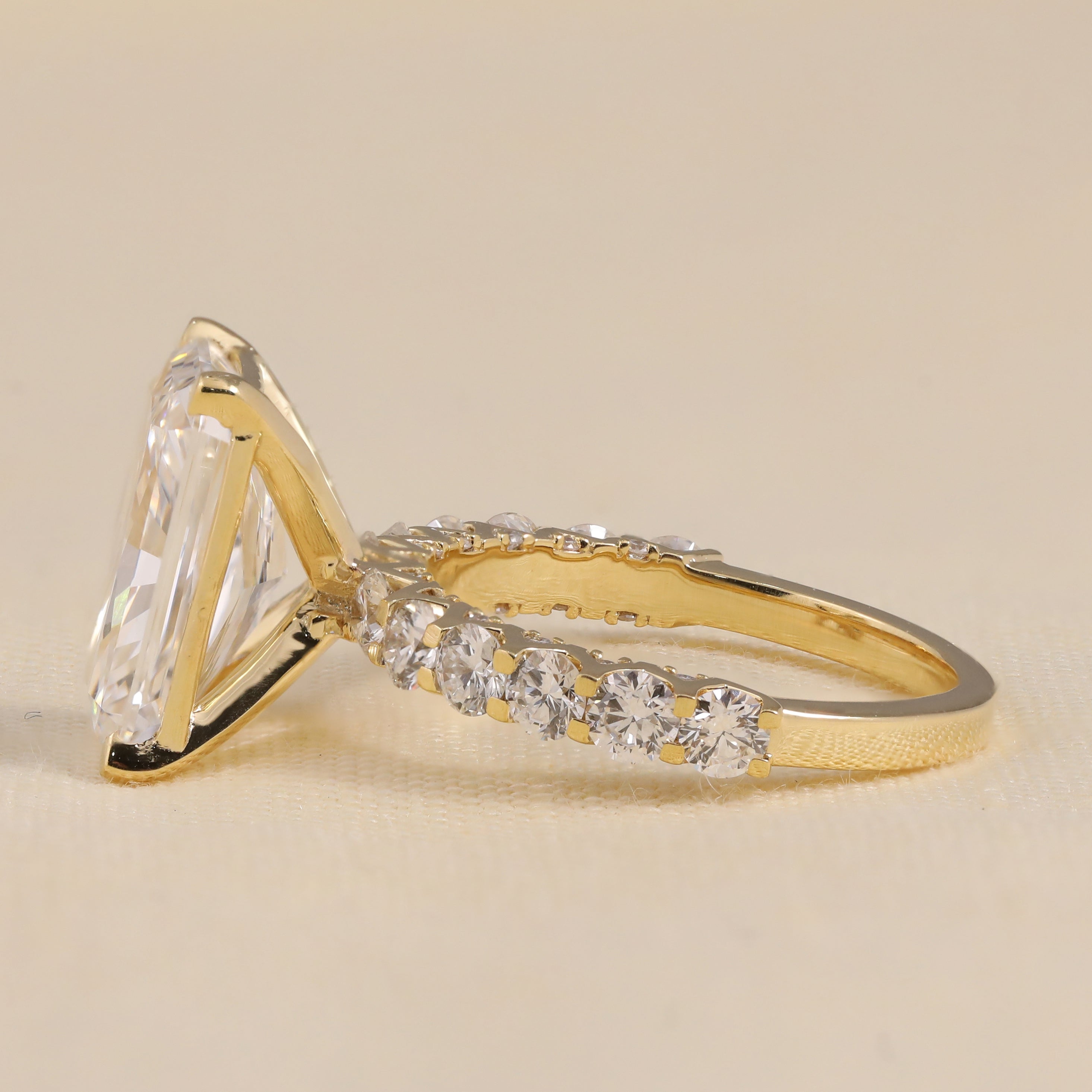 Lab created radiant cut diamond ring with classic vintage inspired band