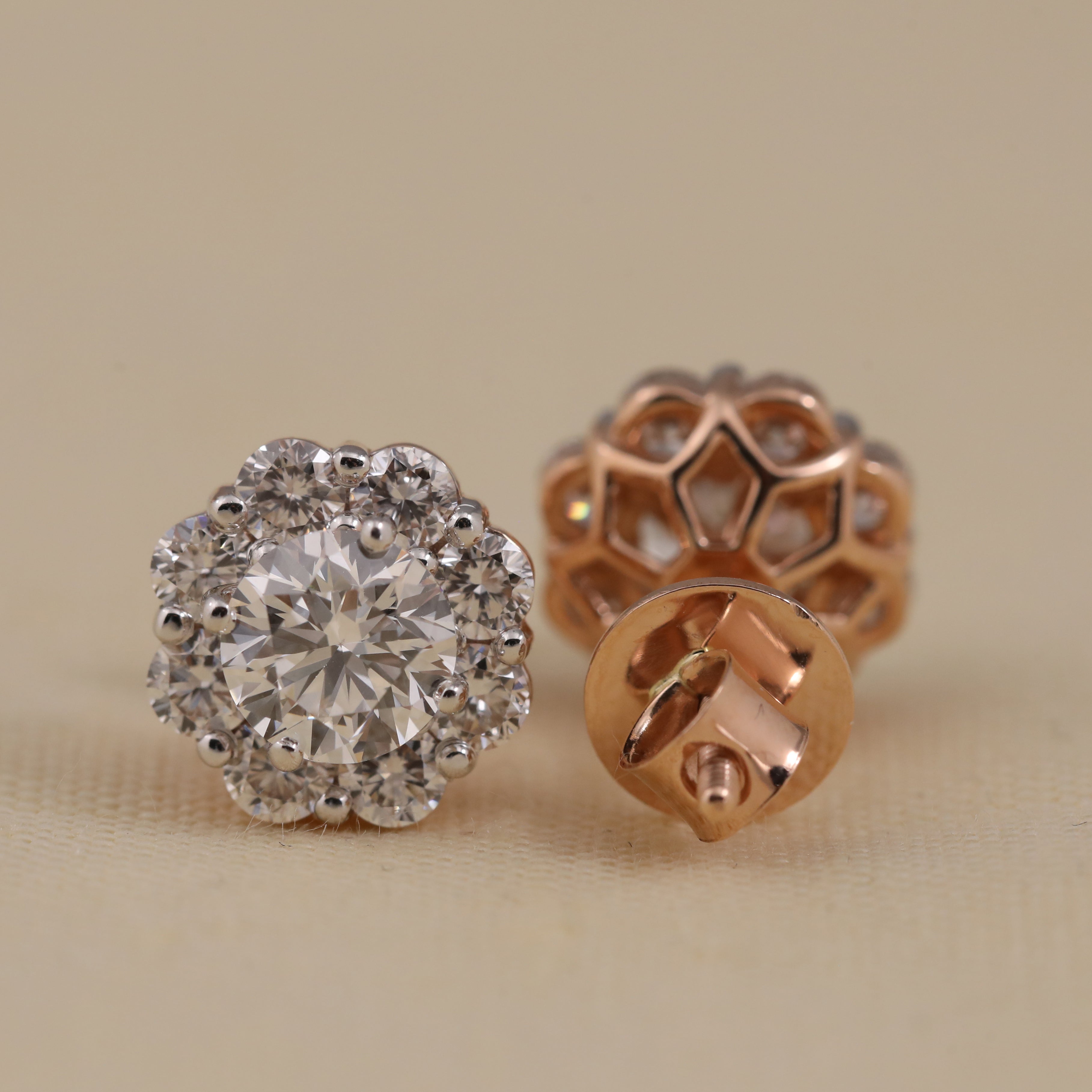 Brilliant round halo diamond studs ideal for birthday gifting and celebrations