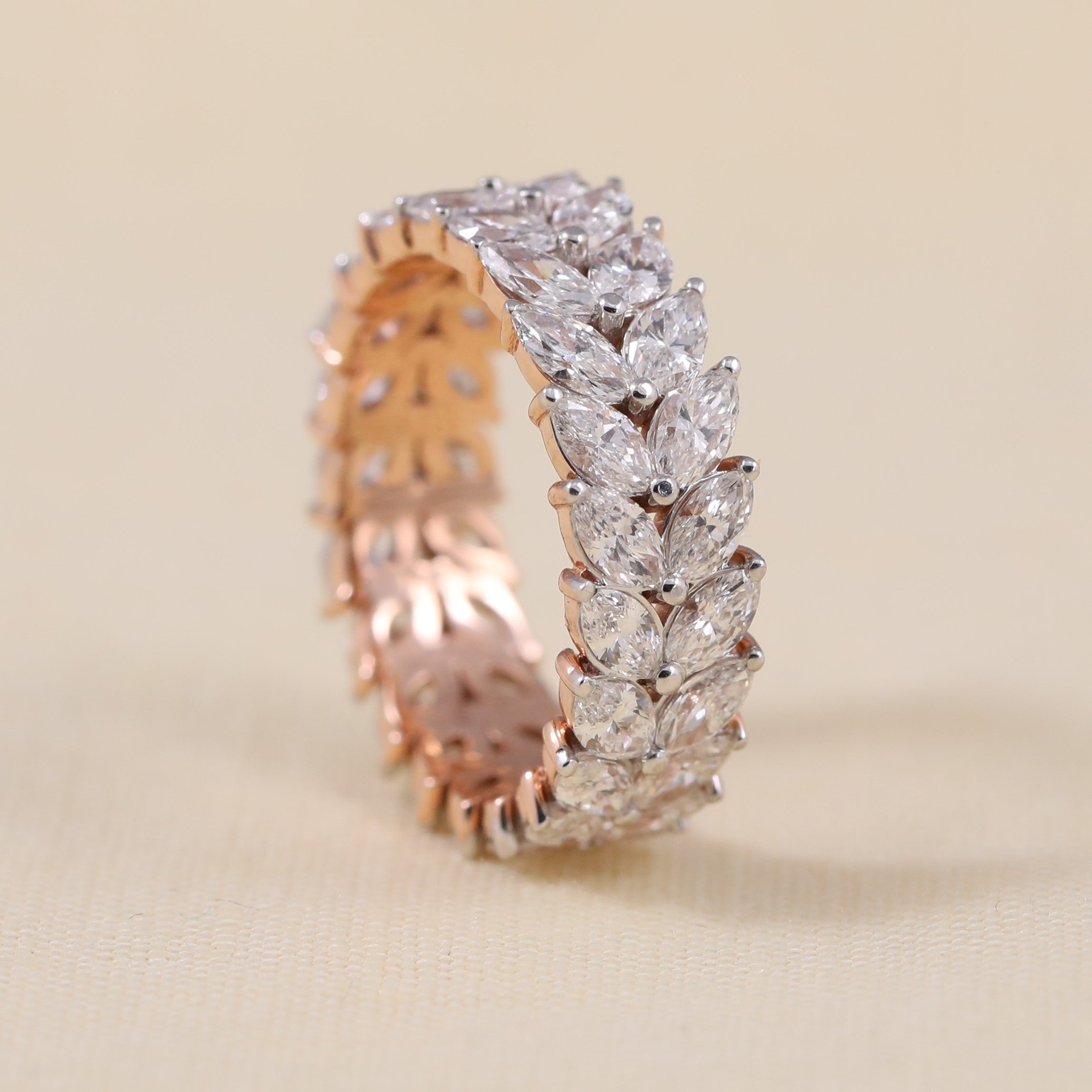 Elegant eternity ring crafted with continuous marquise cut lab grown diamonds
