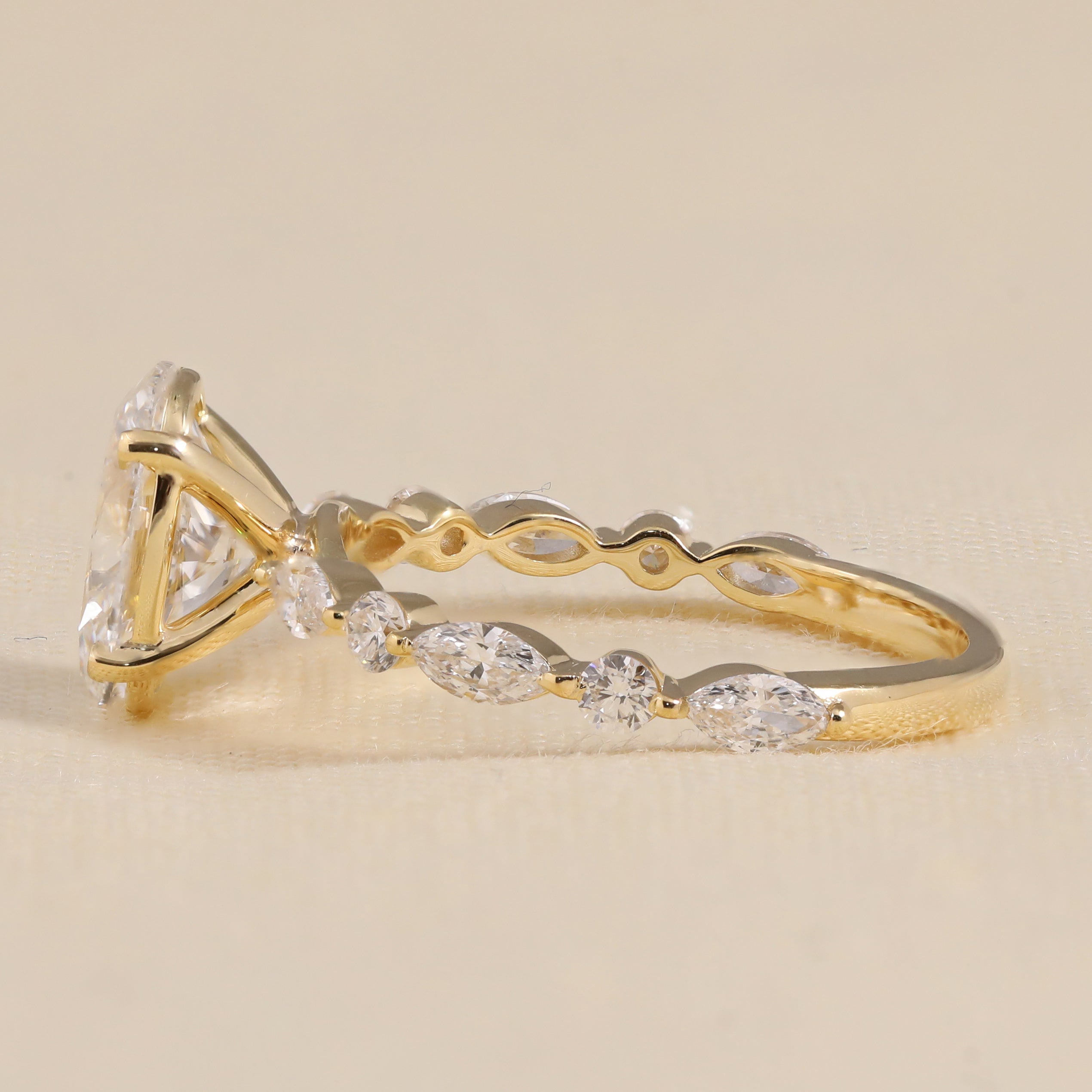 Lab created oval cut diamond ring with classic vintage inspired band