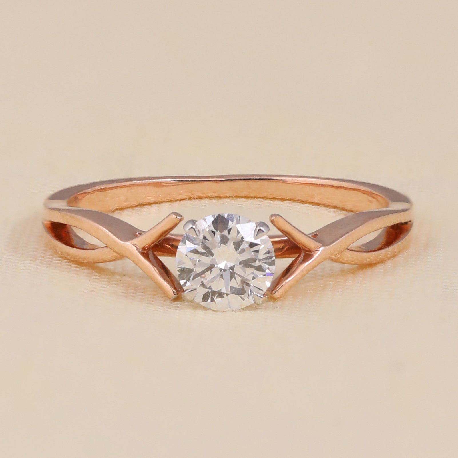 Round Solitaire Lab Grown Diamond Engagement Ring with Twisted Band