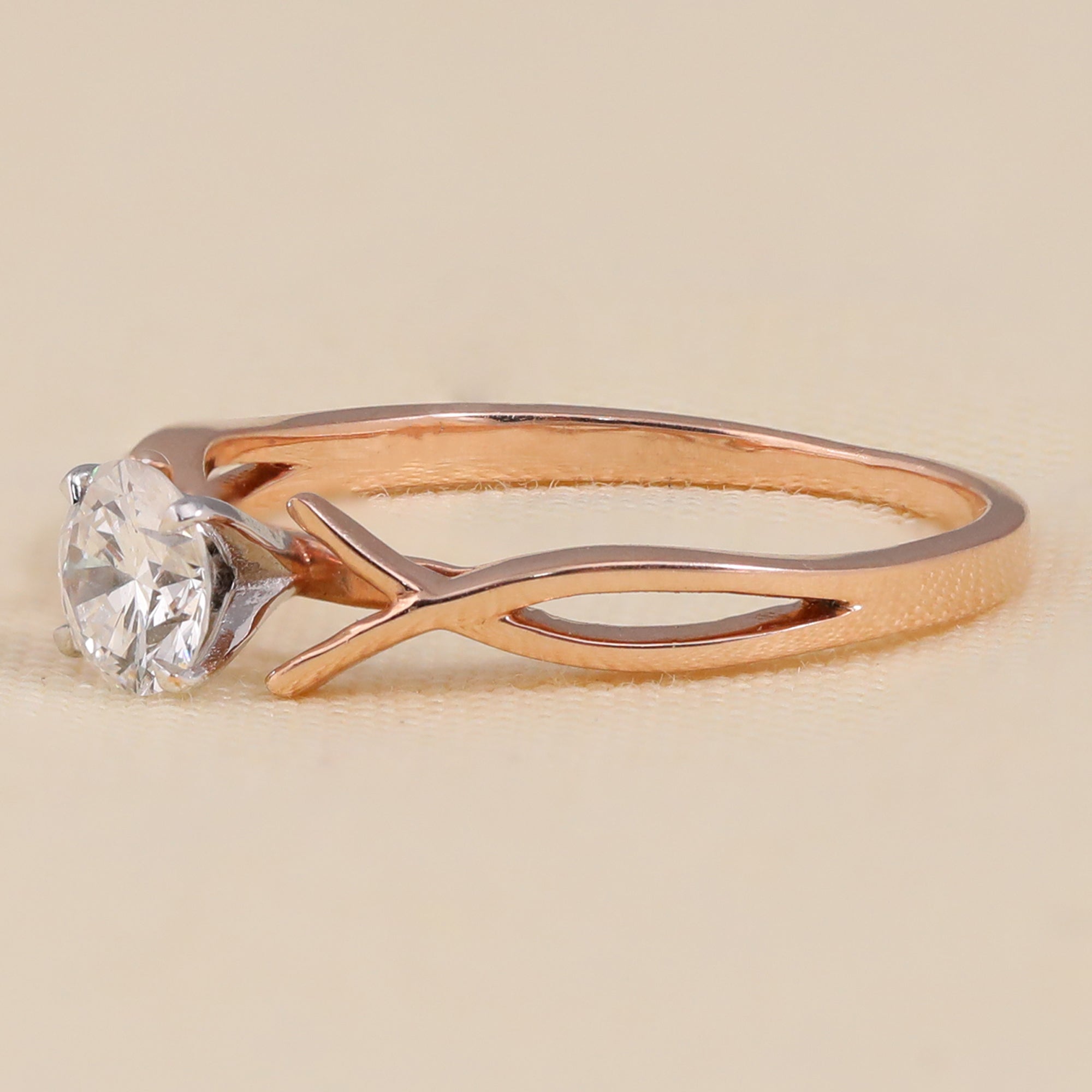 Round Solitaire Lab Grown Diamond Engagement Ring with Twisted Band