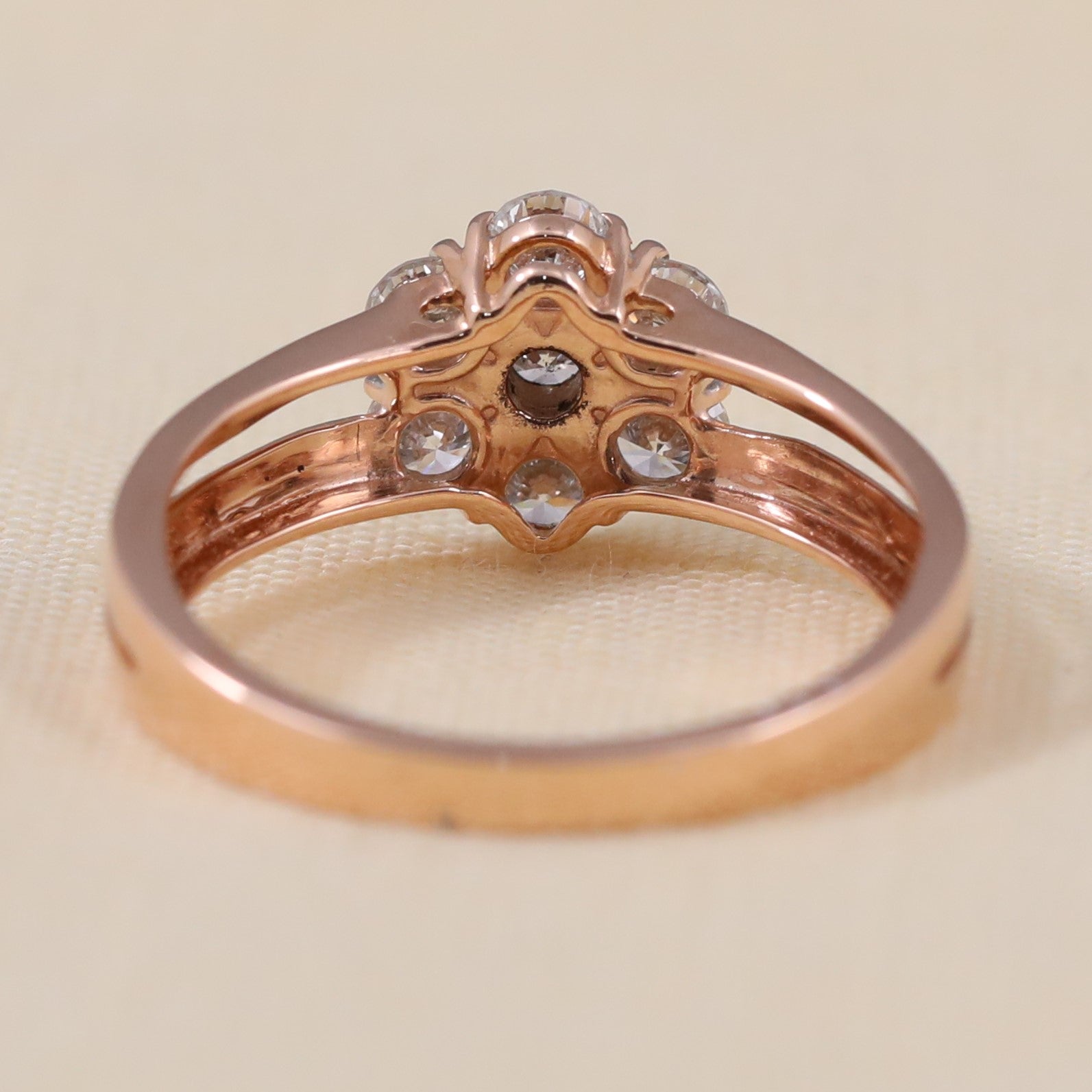 Beautiful floral cluster ring showcasing multiple lab-grown diamonds on double band