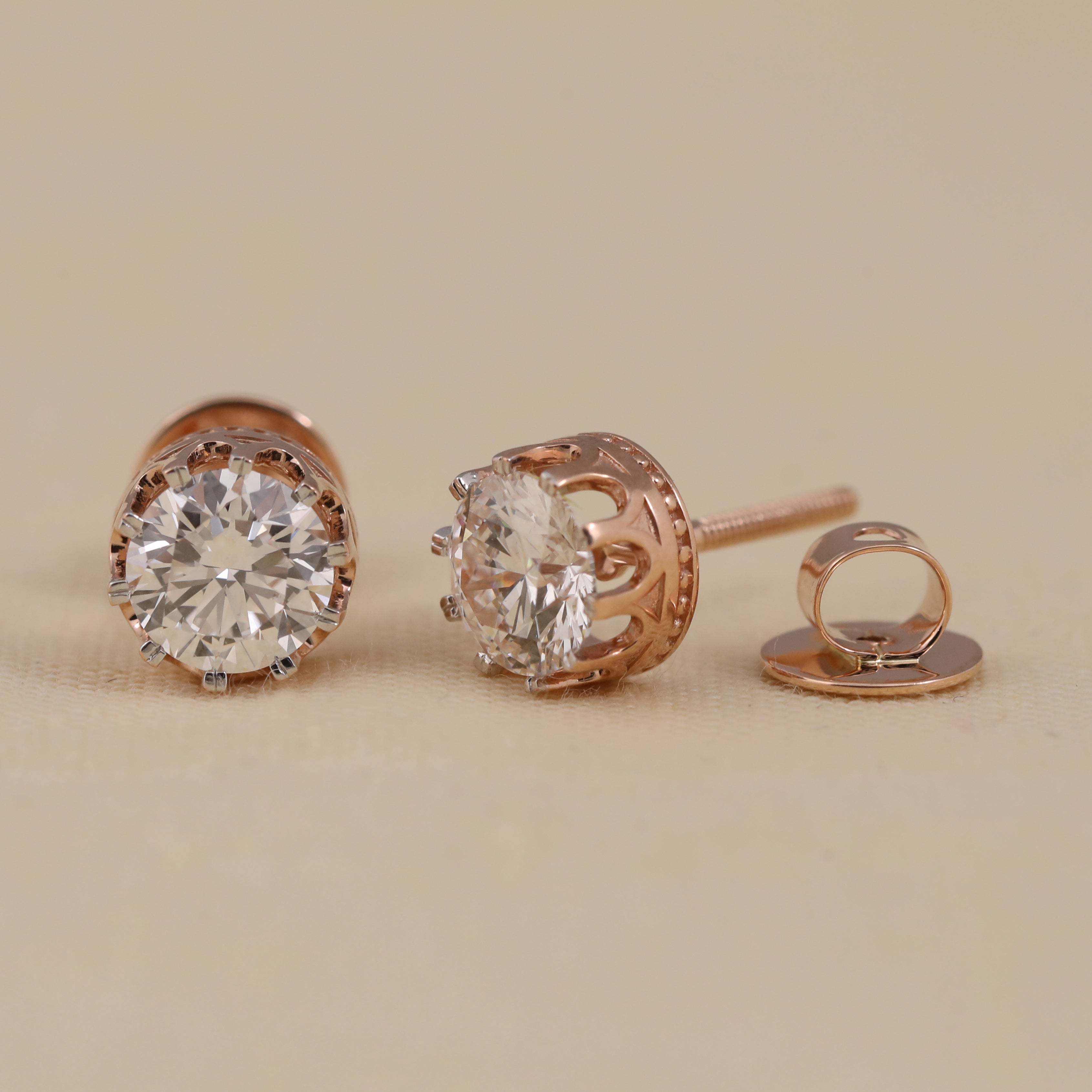 Sparkling round diamond earrings suitable for birthday gifting and festivals.