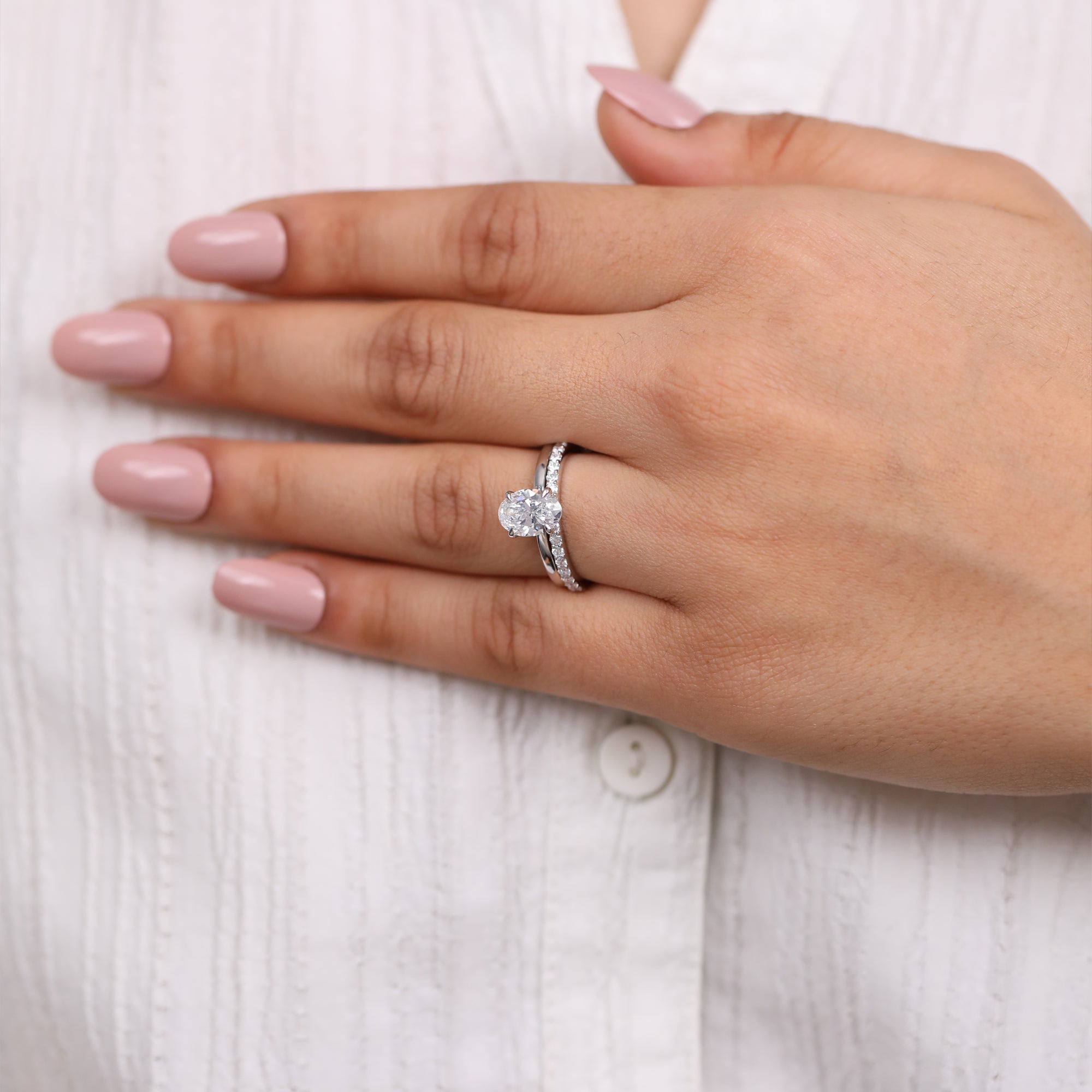 Oval Cut Lab Grown Diamond Engagement Ring , Bridal Ring set