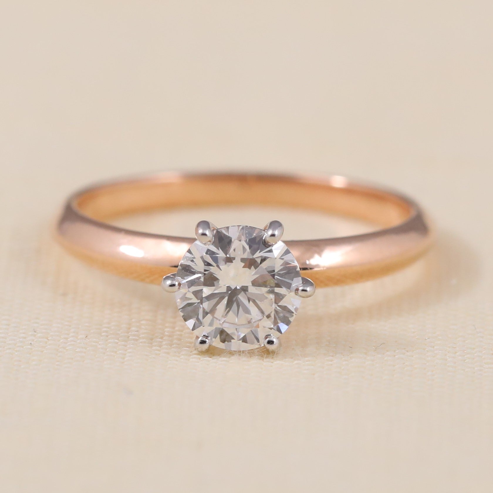 Round lab grown diamond solitaire ring featuring a smooth polished band design
