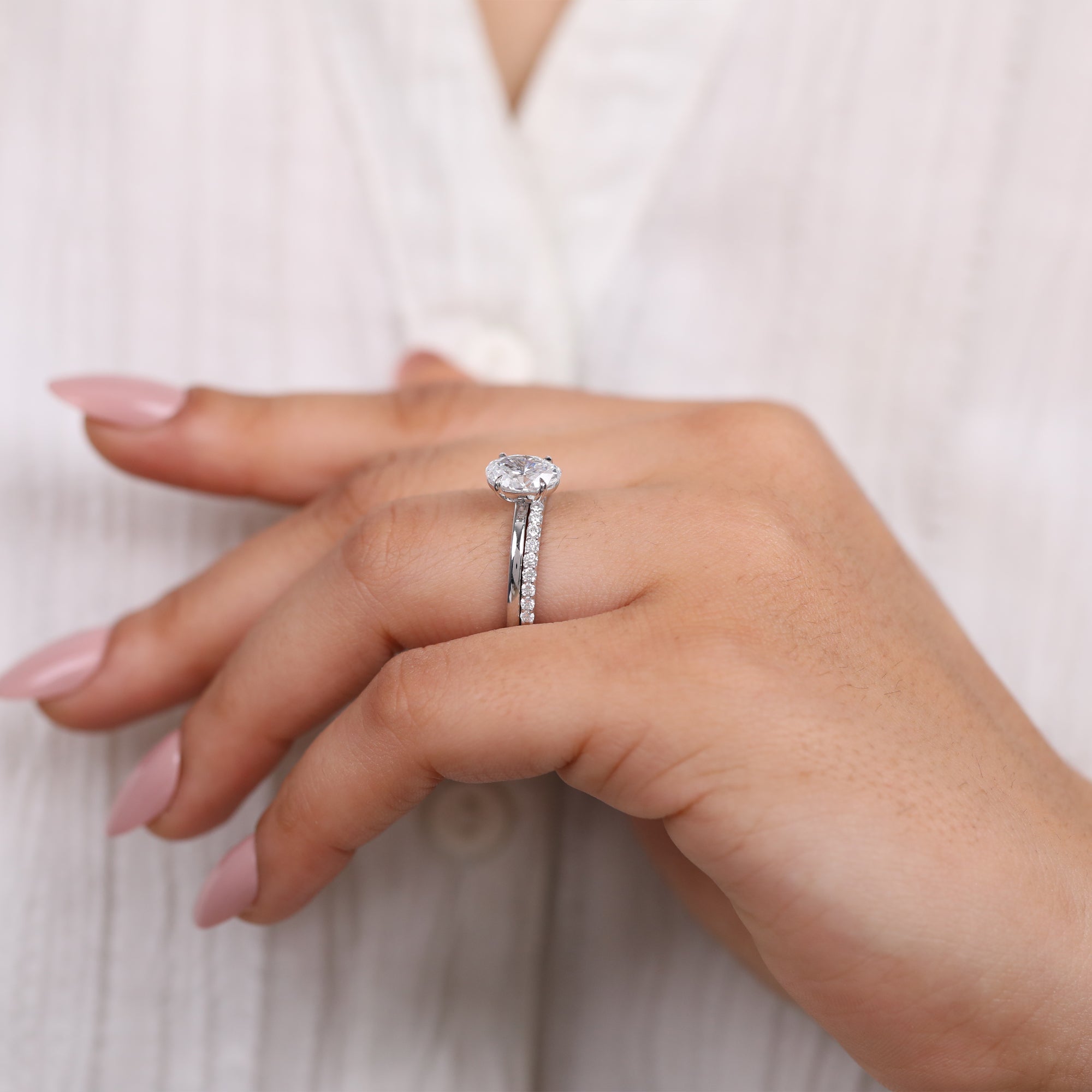 Oval Cut Lab Grown Diamond Engagement Ring , Bridal Ring set