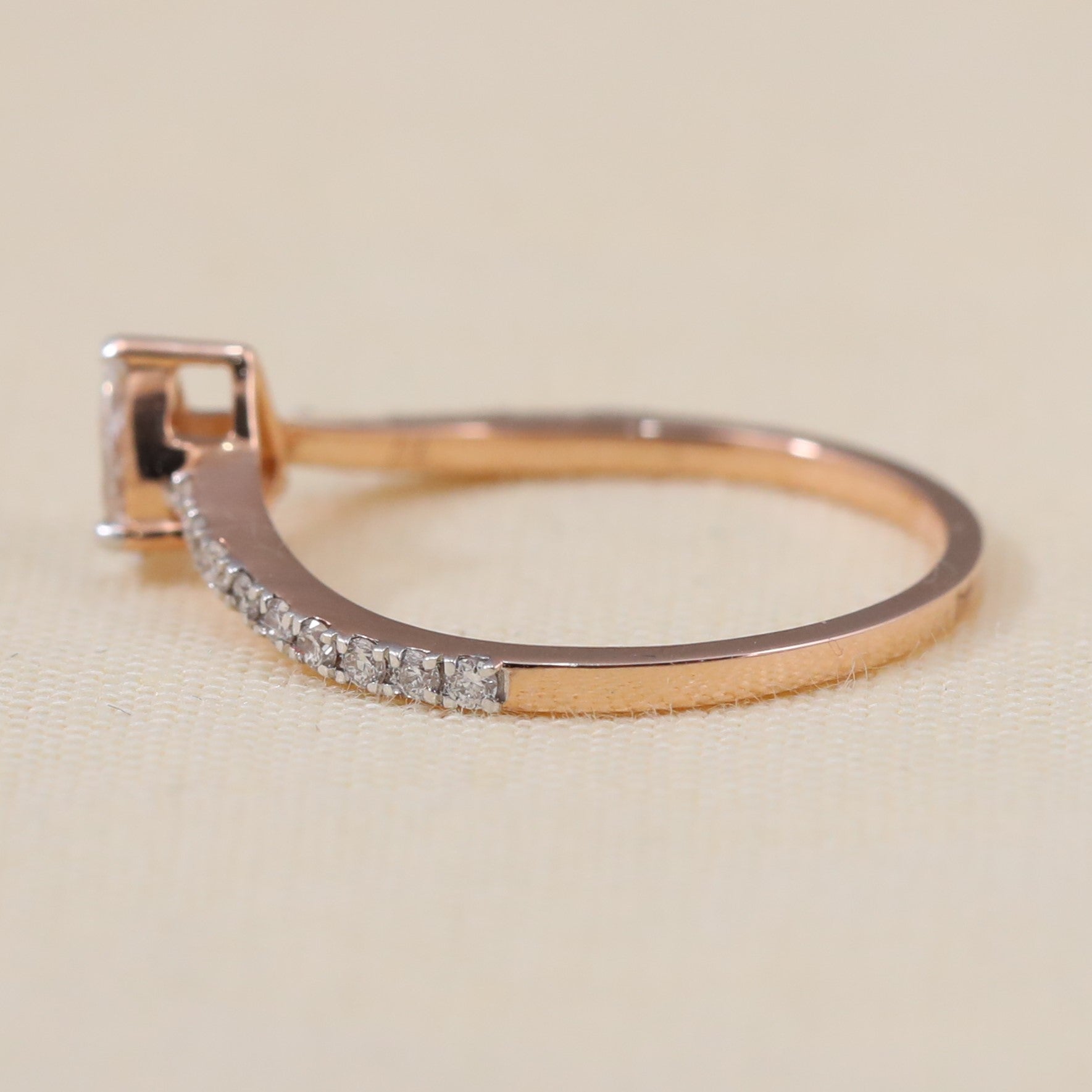 Pear cut lab grown diamond promise ring with subtle pavé accents