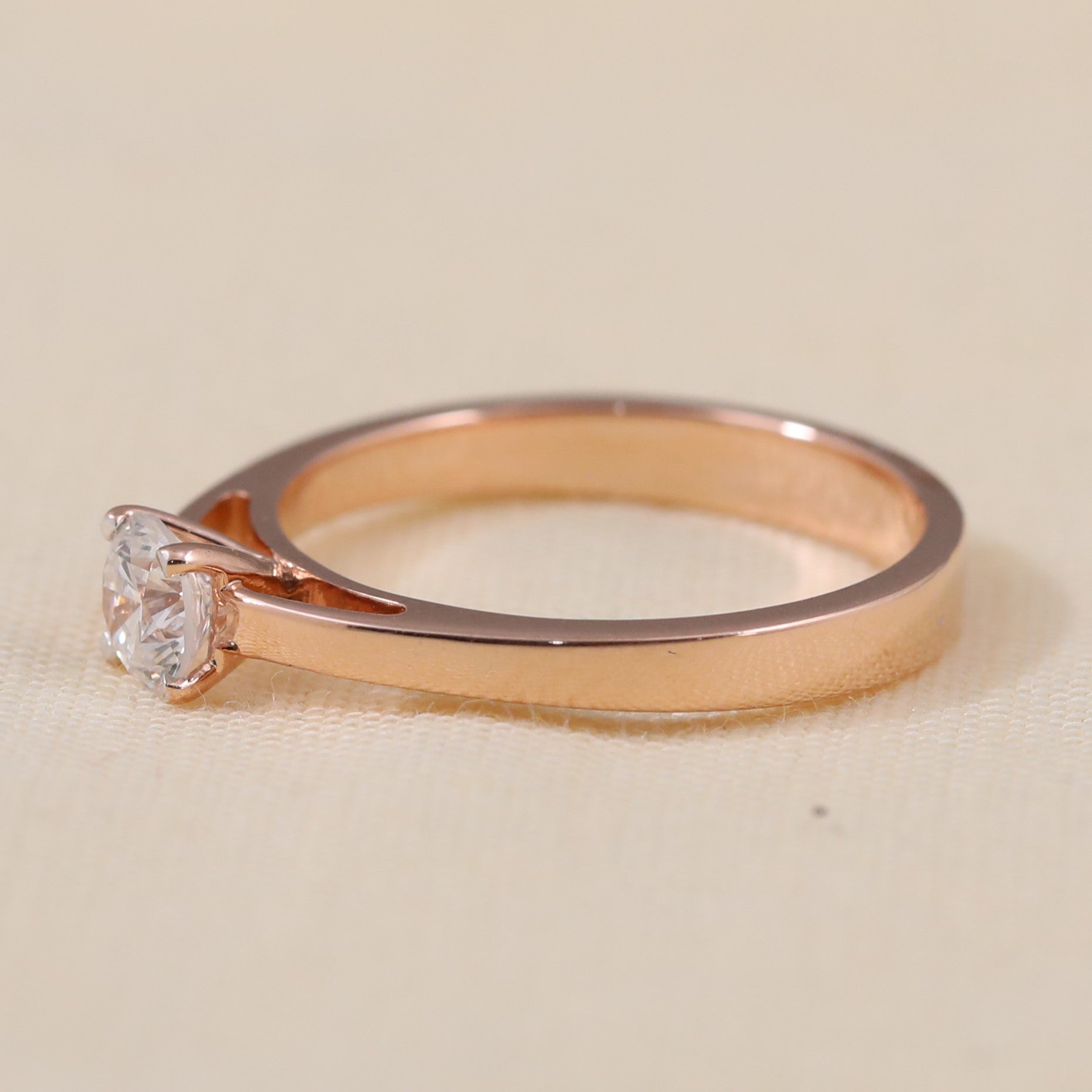 Elegant round lab grown diamond ring crafted with a smooth wide band