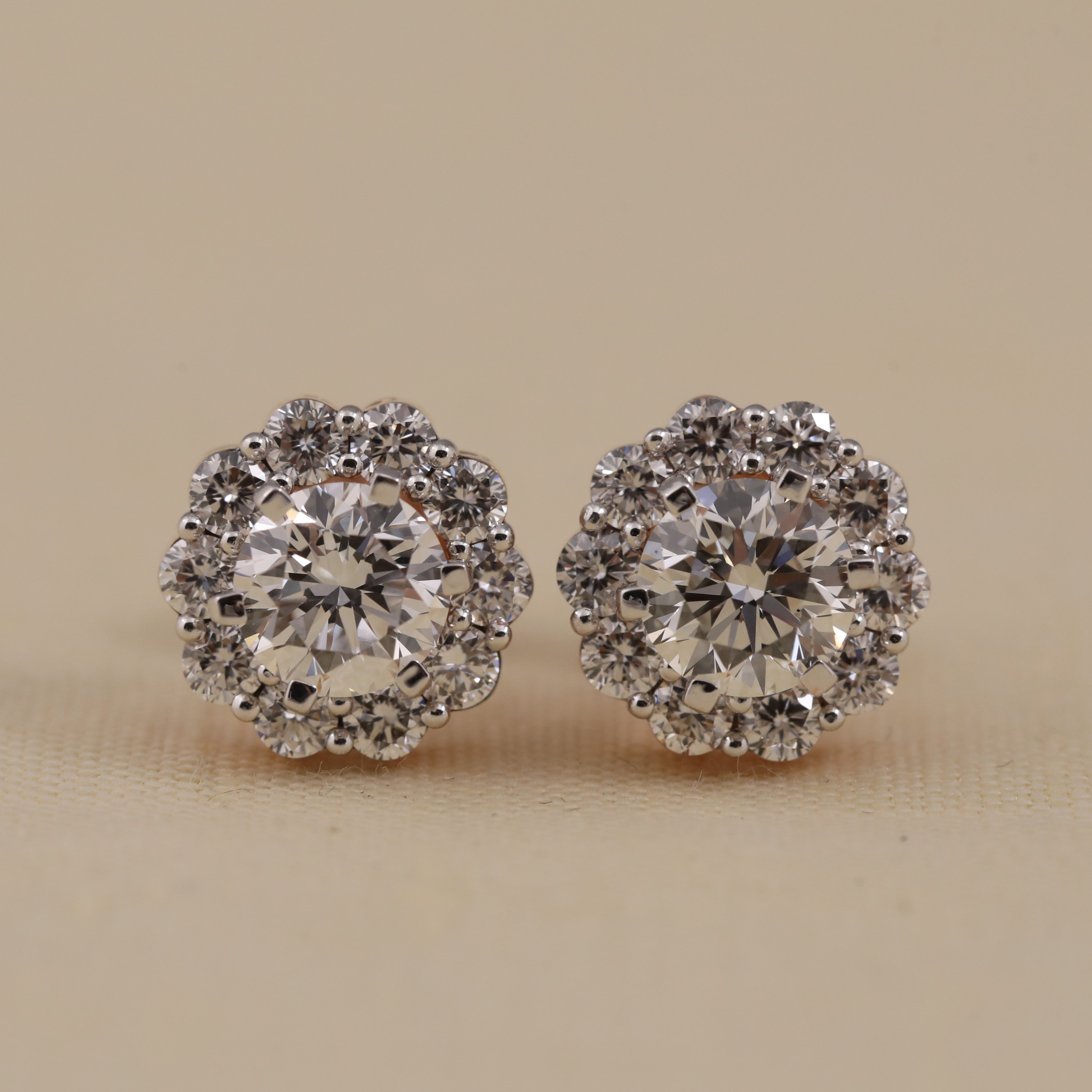 Floral halo round diamond stud earrings perfect for wedding and gifting.