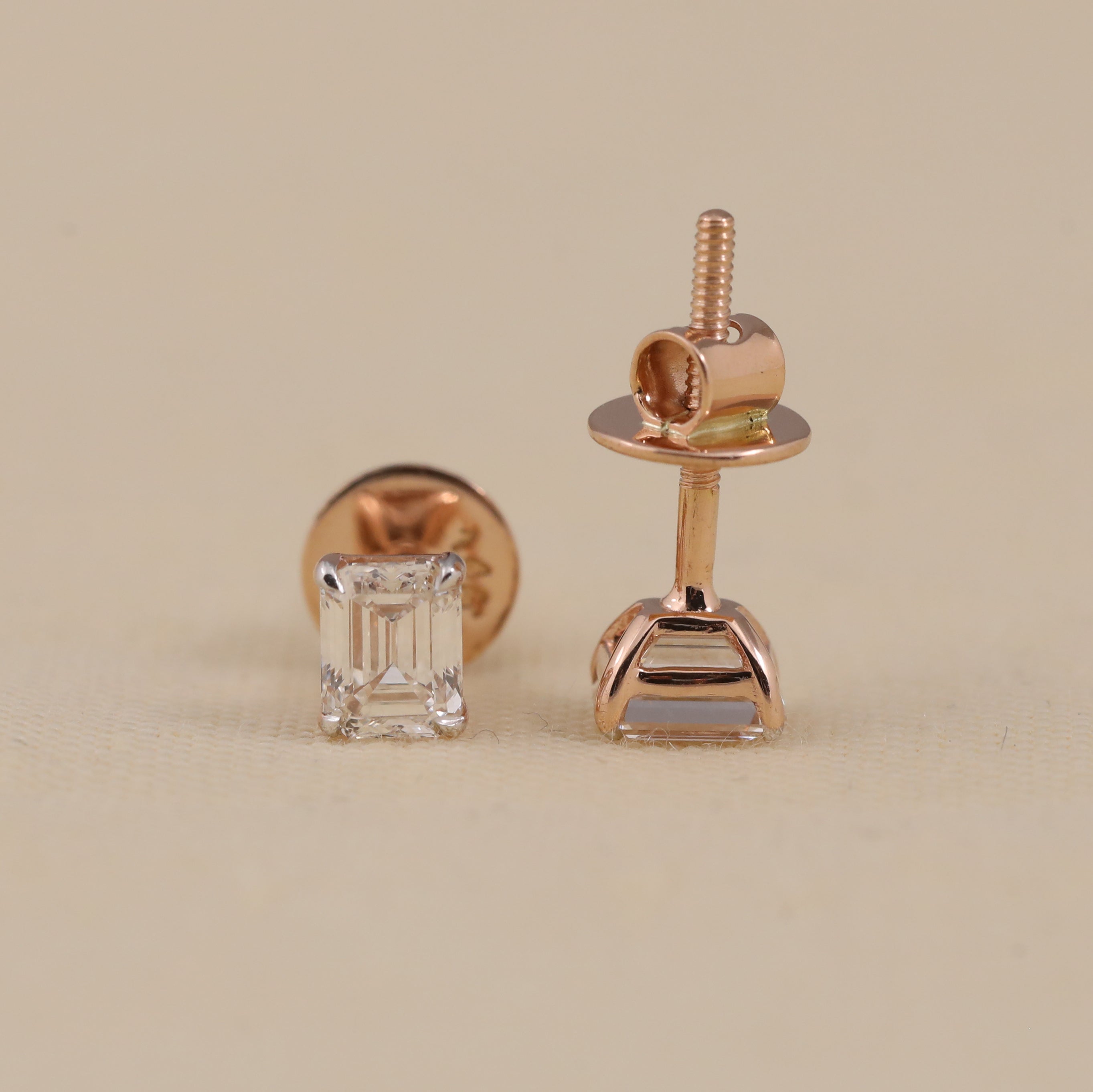 Minimal emerald cut diamond earrings ideal for wedding or engagement gifting.