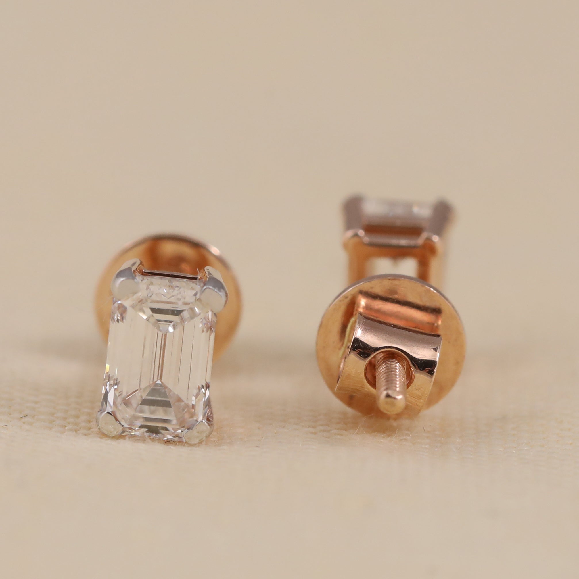 Timeless emerald-cut lab-grown diamond studs designed for weddings and celebrations