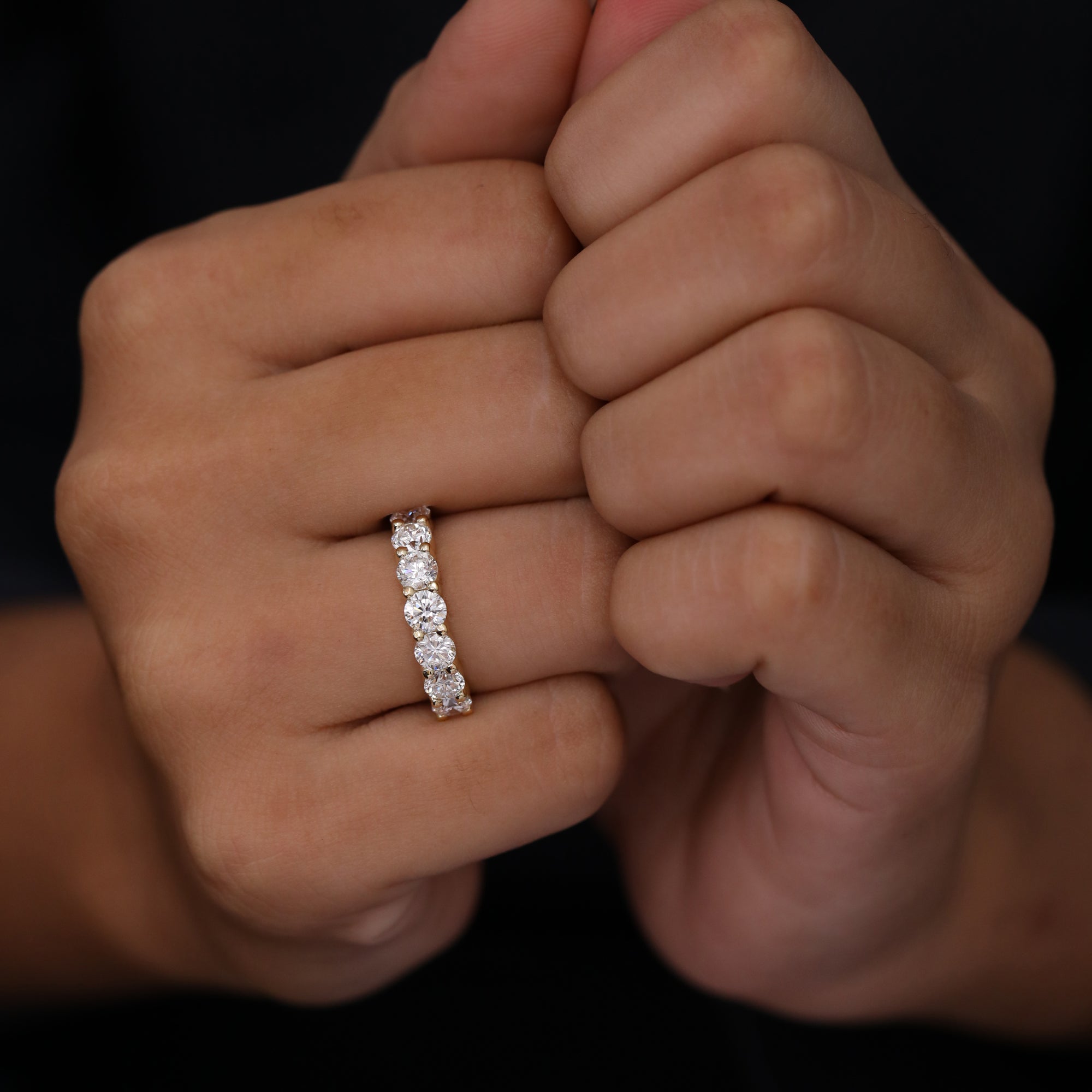 Yellow gold stacking band with round brilliant diamonds