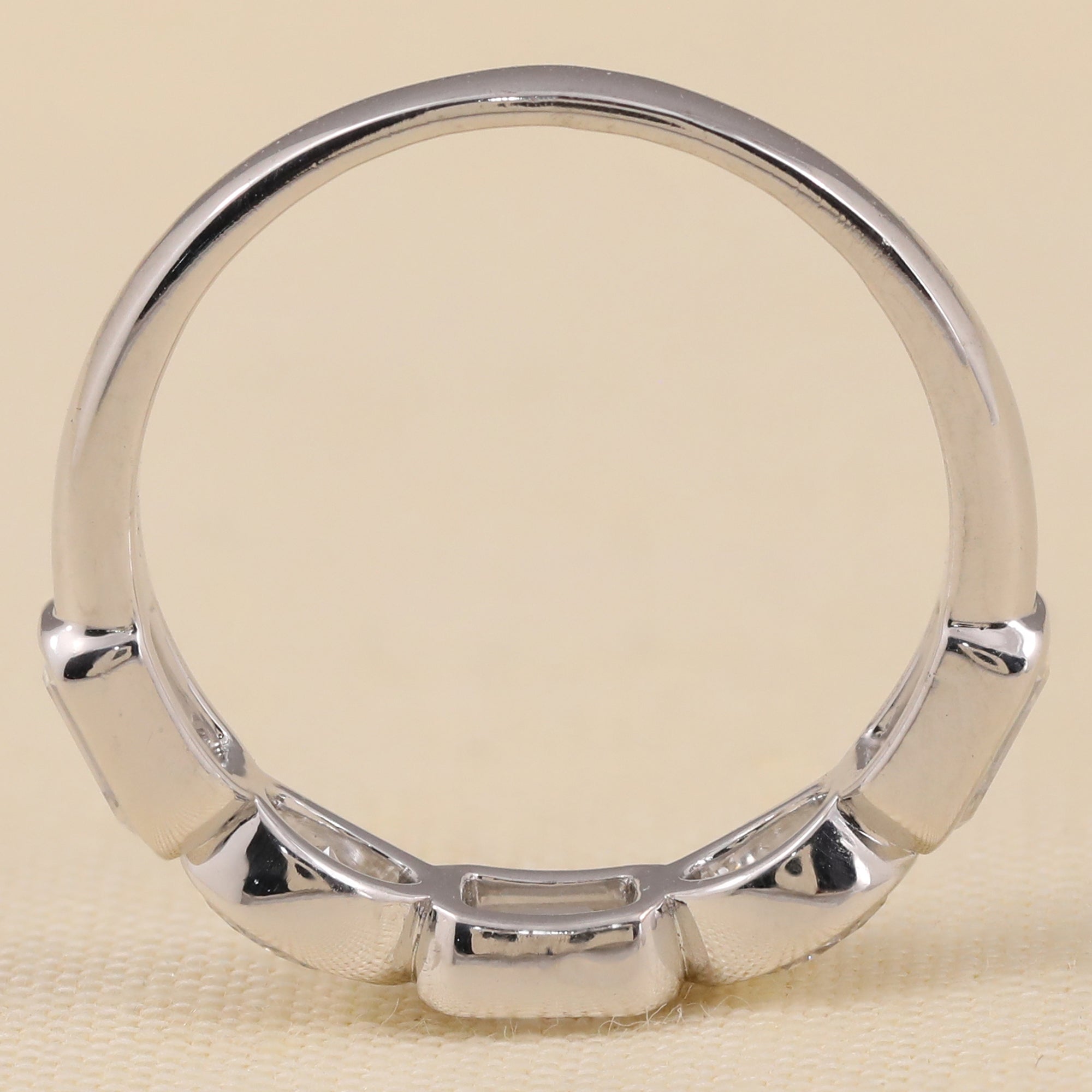 Contemporary lab diamond band with alternating emerald, oval, and round-cut lab diamonds