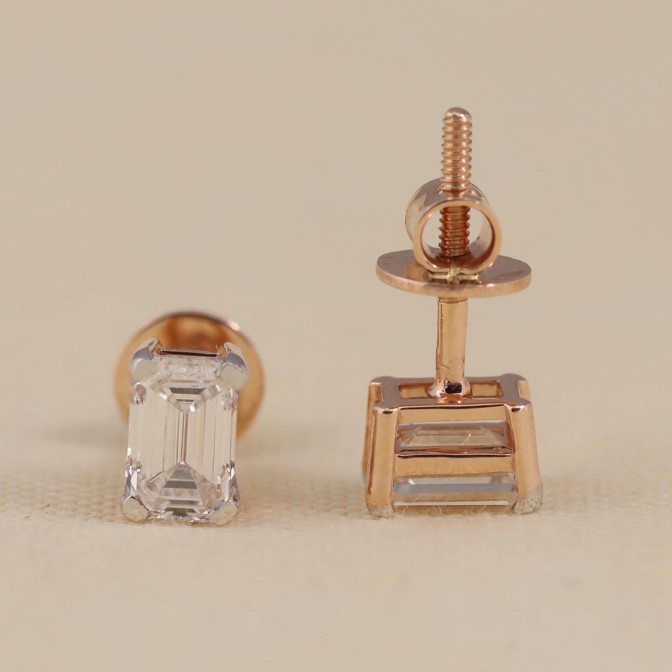 Refined emerald cut lab grown diamond earrings suited for engagement or anniversary gifting
