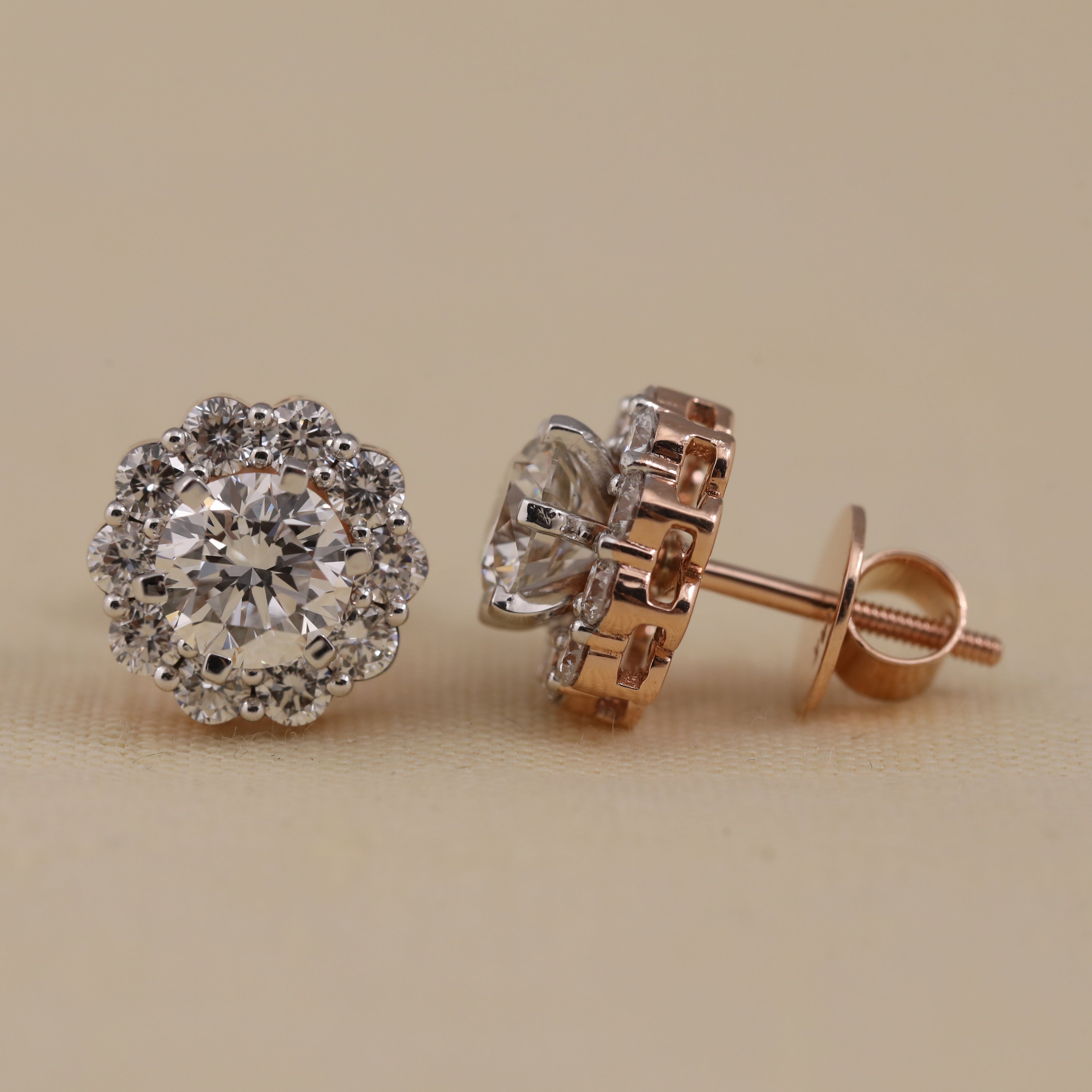Round diamond floral studs designed for wedding events and special moments.