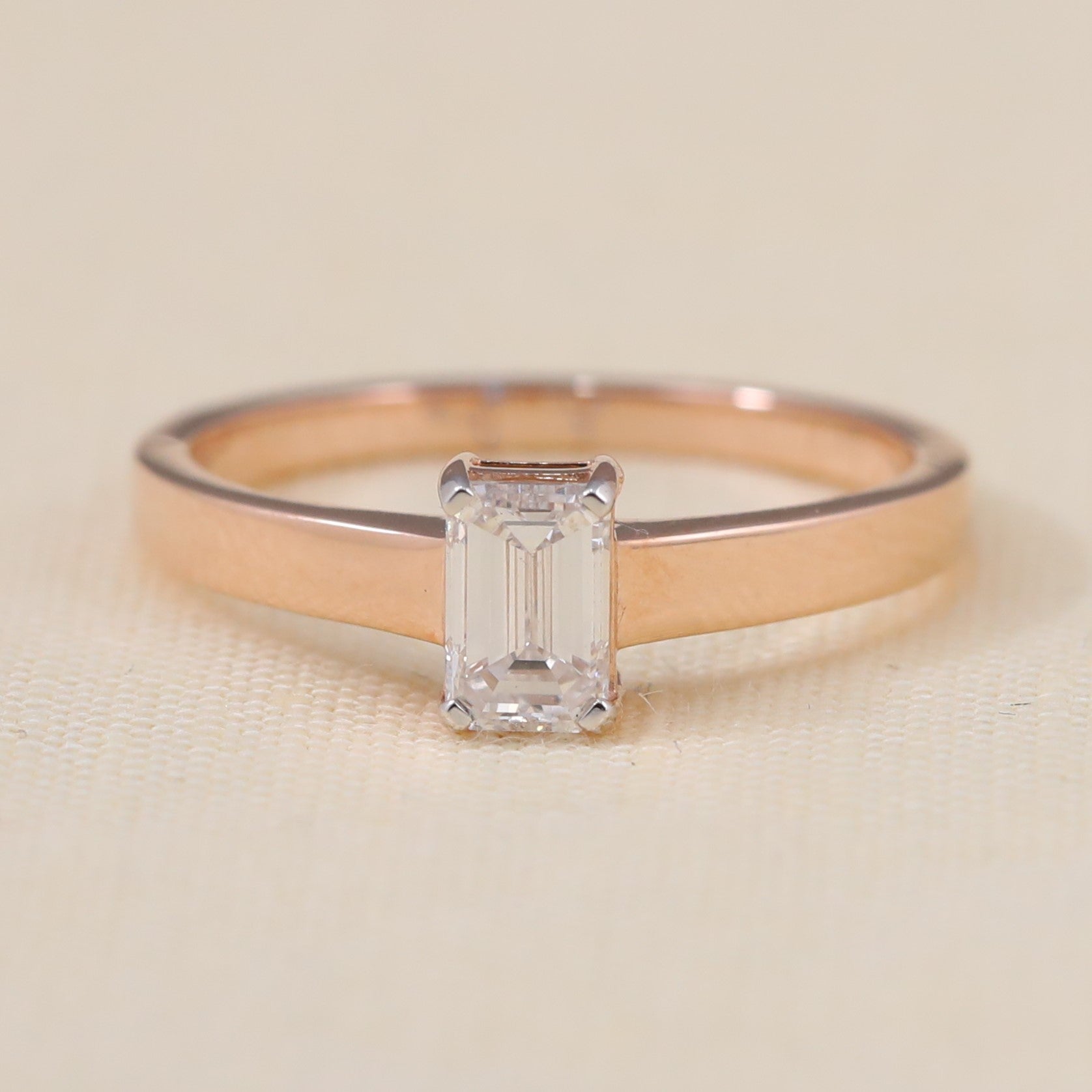 Minimalist emerald-cut lab-grown diamond engagement ring perfect for elegant proposals