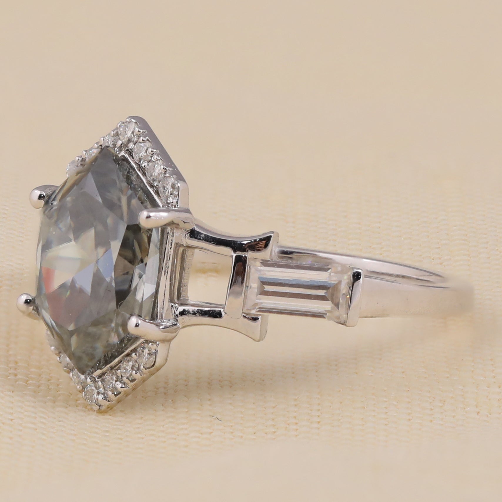 Geometric statement engagement ring featuring lab grown diamonds