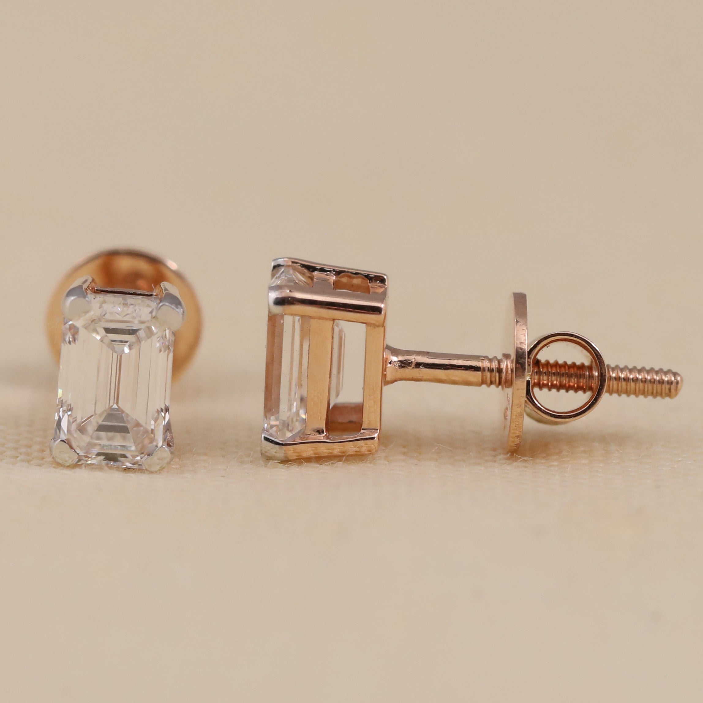 Classic emerald cut lab grown diamond studs perfect for festive and special occasions