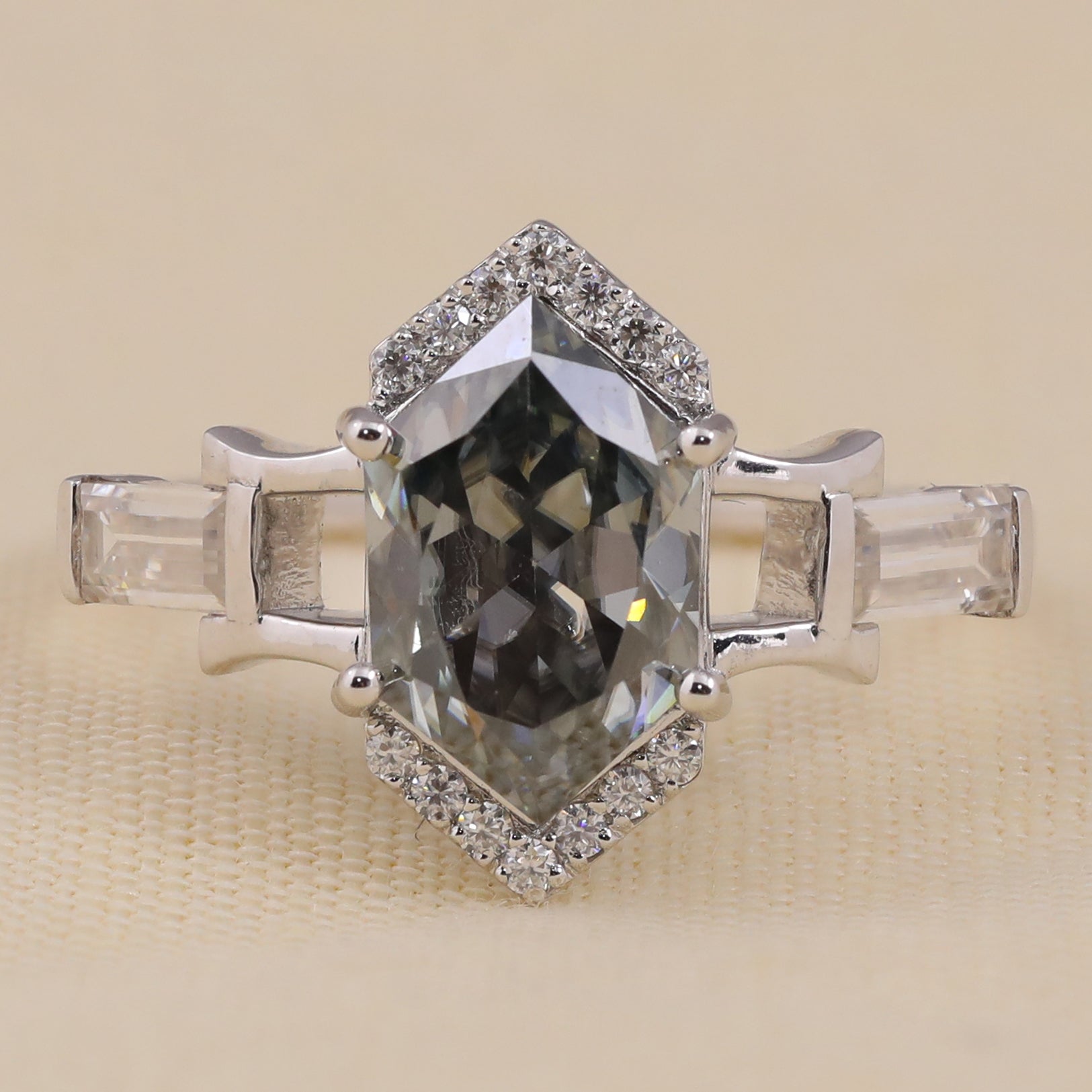 Luxury lab grown diamond hexagon ring for proposal or gifting