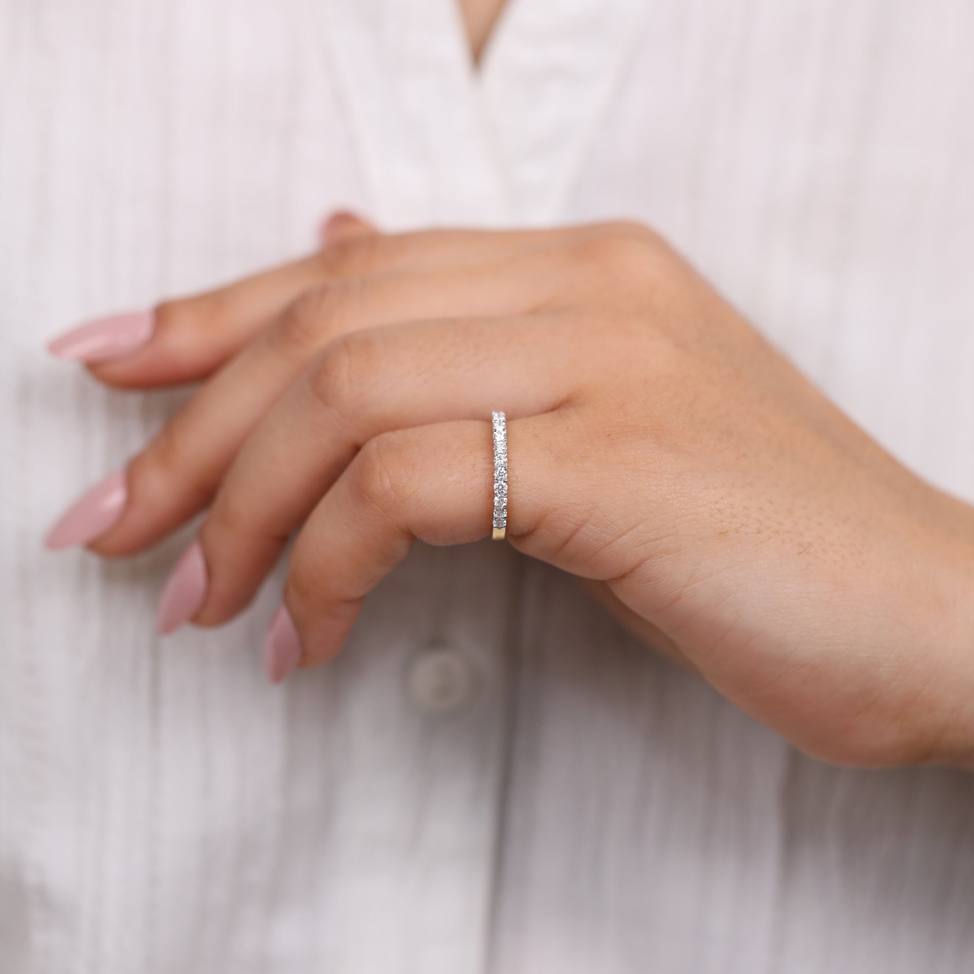 Round Lab Diamond Half Eternity Wedding Ring