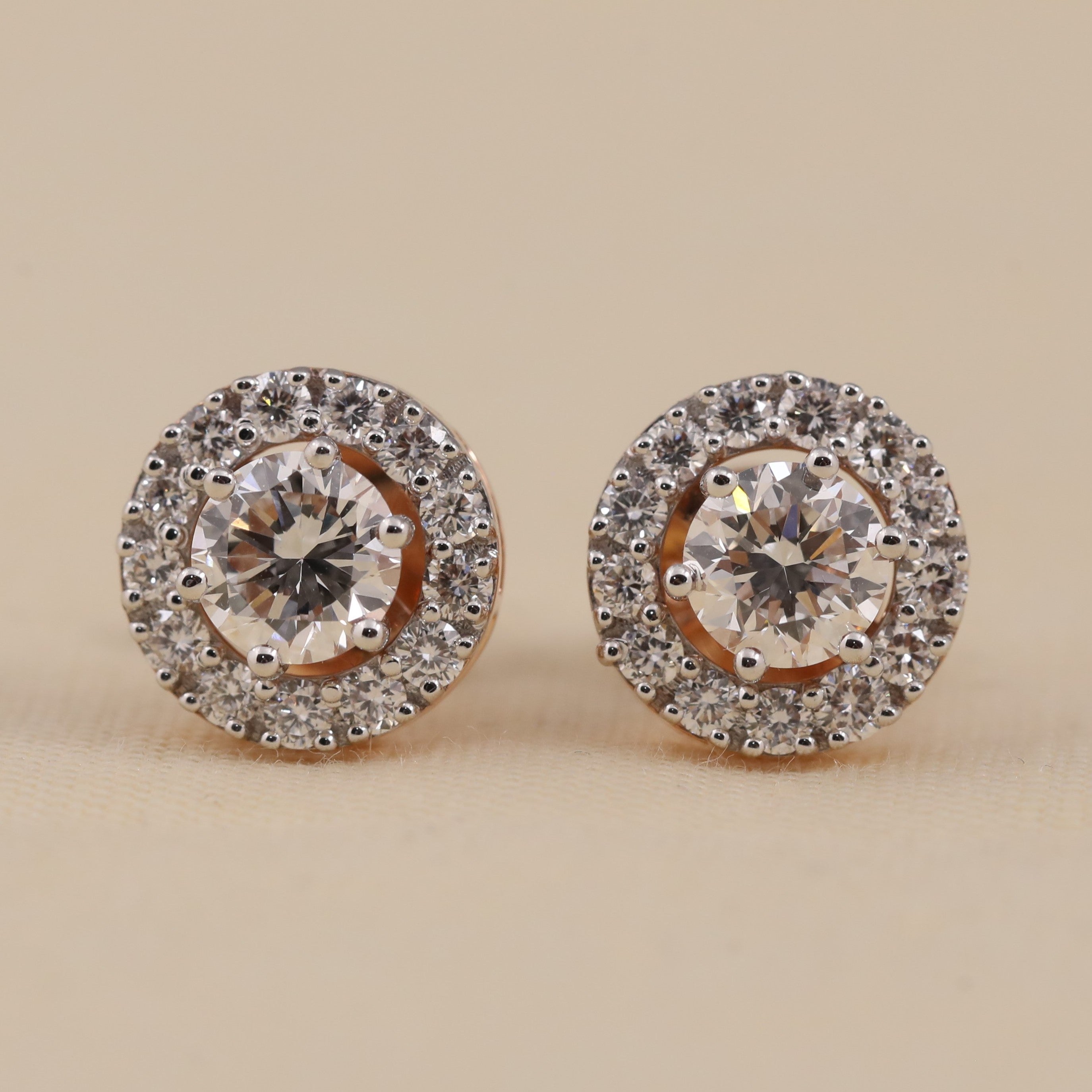 Round Cut Halo Lab Grown Diamond Stud Earrings
