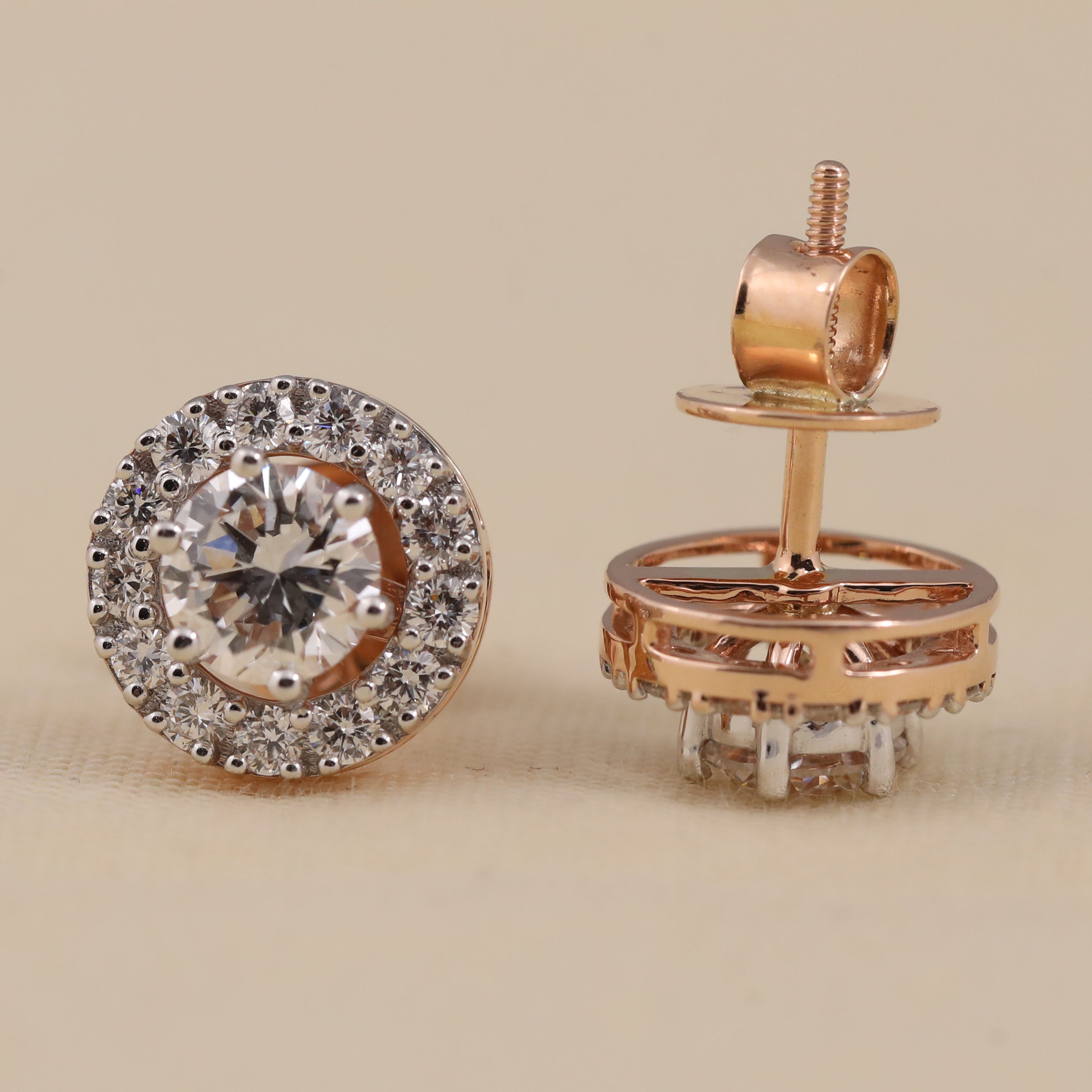 Round Cut Halo Lab Grown Diamond Stud Earrings