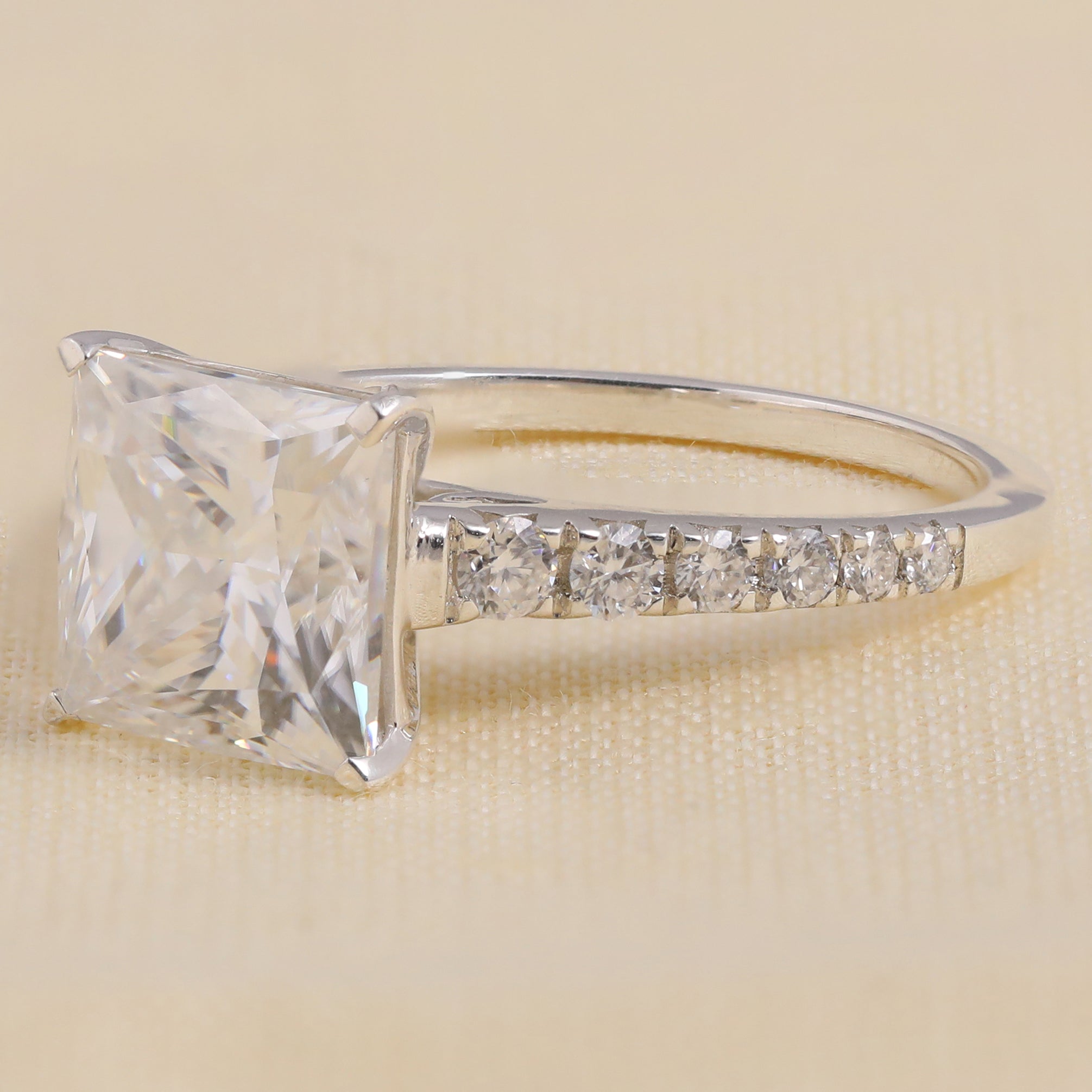 Princess Lab Grown Diamond Solitaire Engagement Ring with Diamond Accents Band