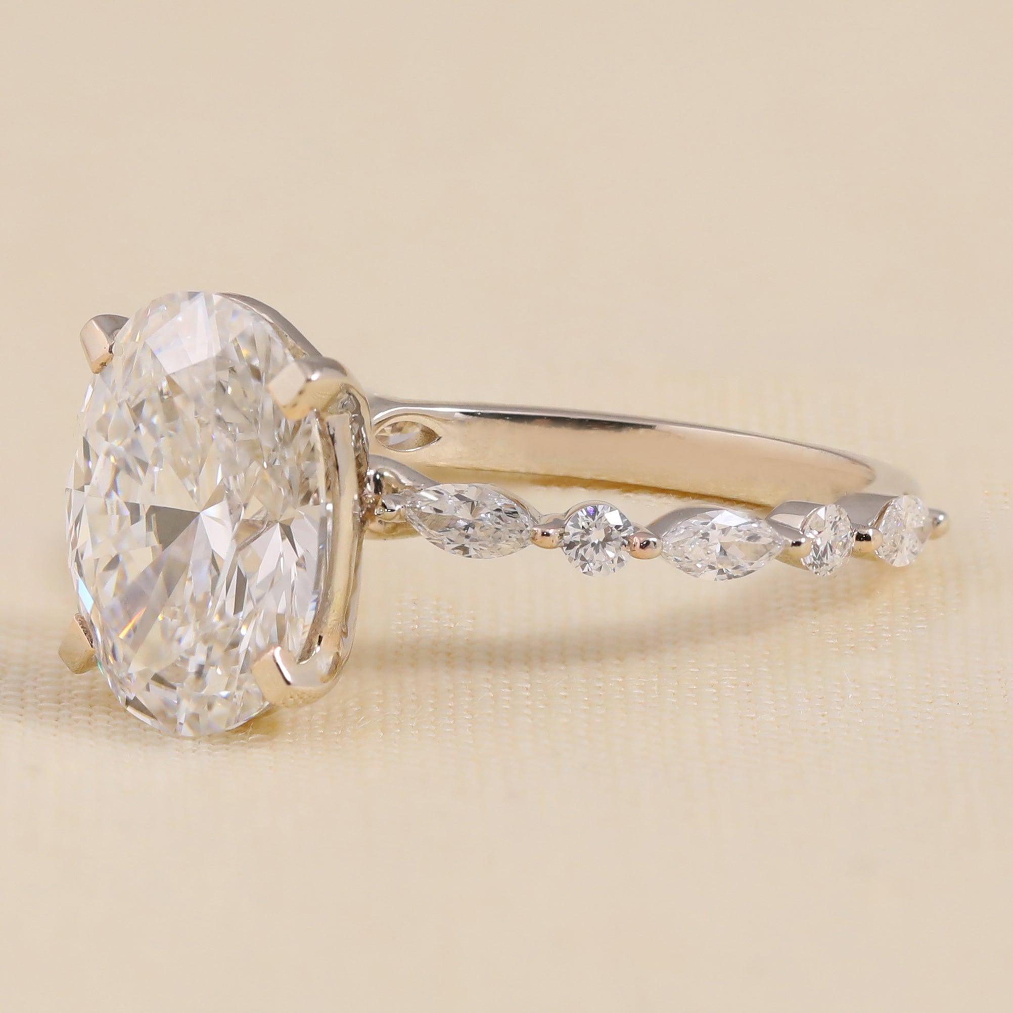 Oval Lab Diamond Solitaire Engagement Ring with Marquise and Round Alternative Band