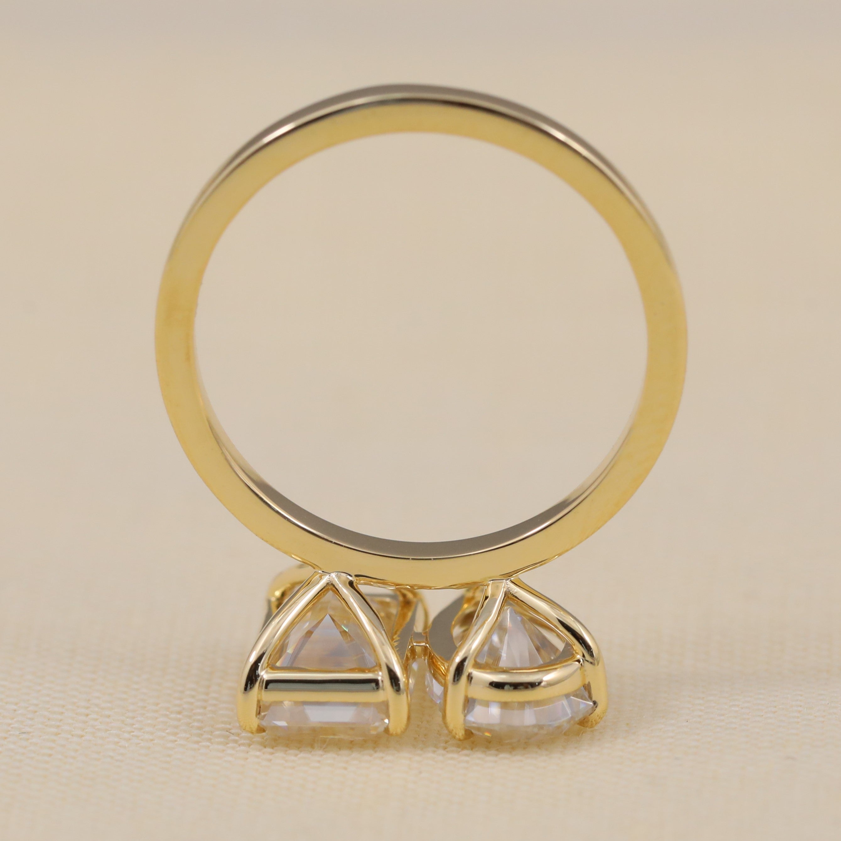 Dual stone toi et moi ring with pear and emerald cuts