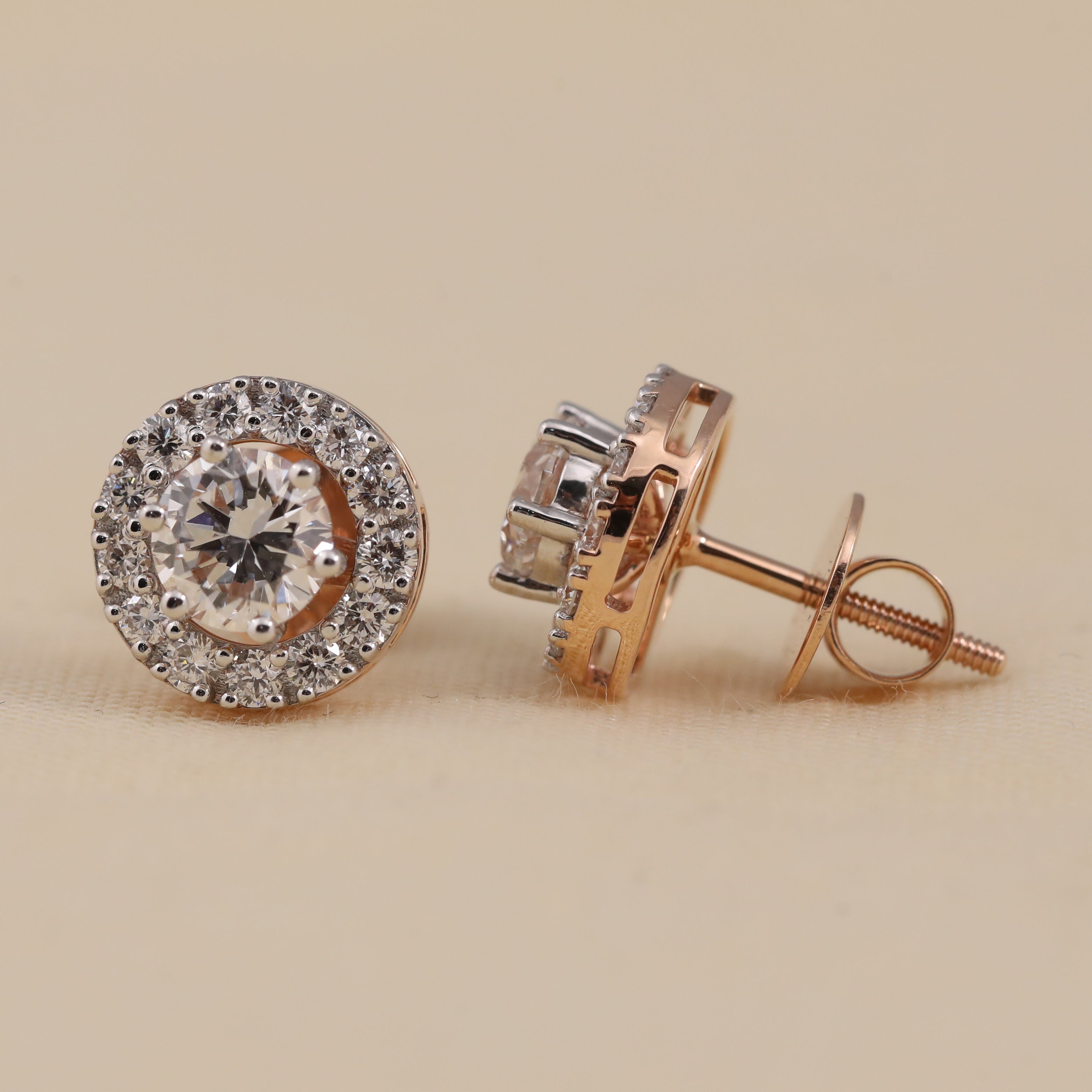Round Cut Halo Lab Grown Diamond Stud Earrings