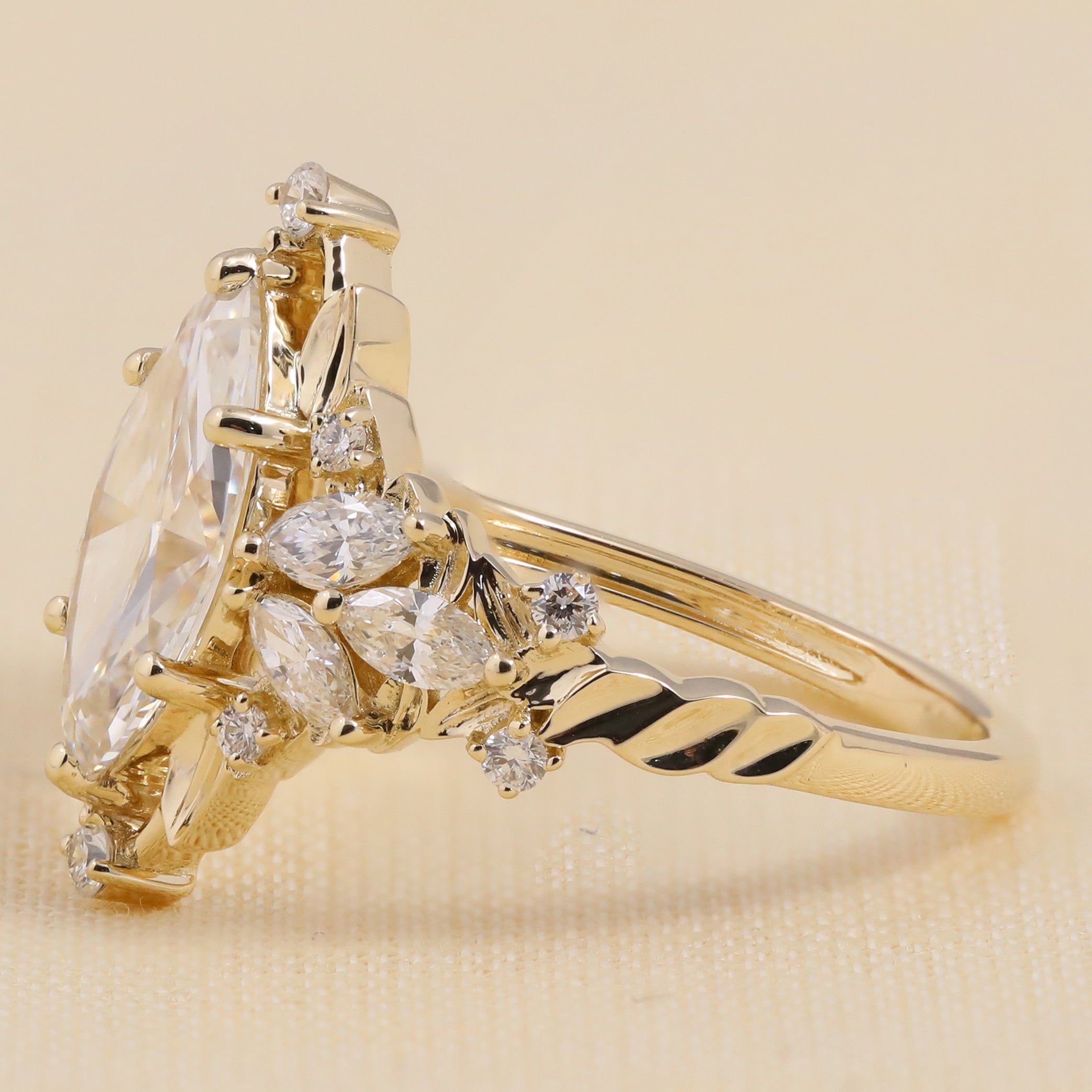 Marquise Lab Grown Diamond Engagement Ring, Vintage Floral Diamond Cluster Ring