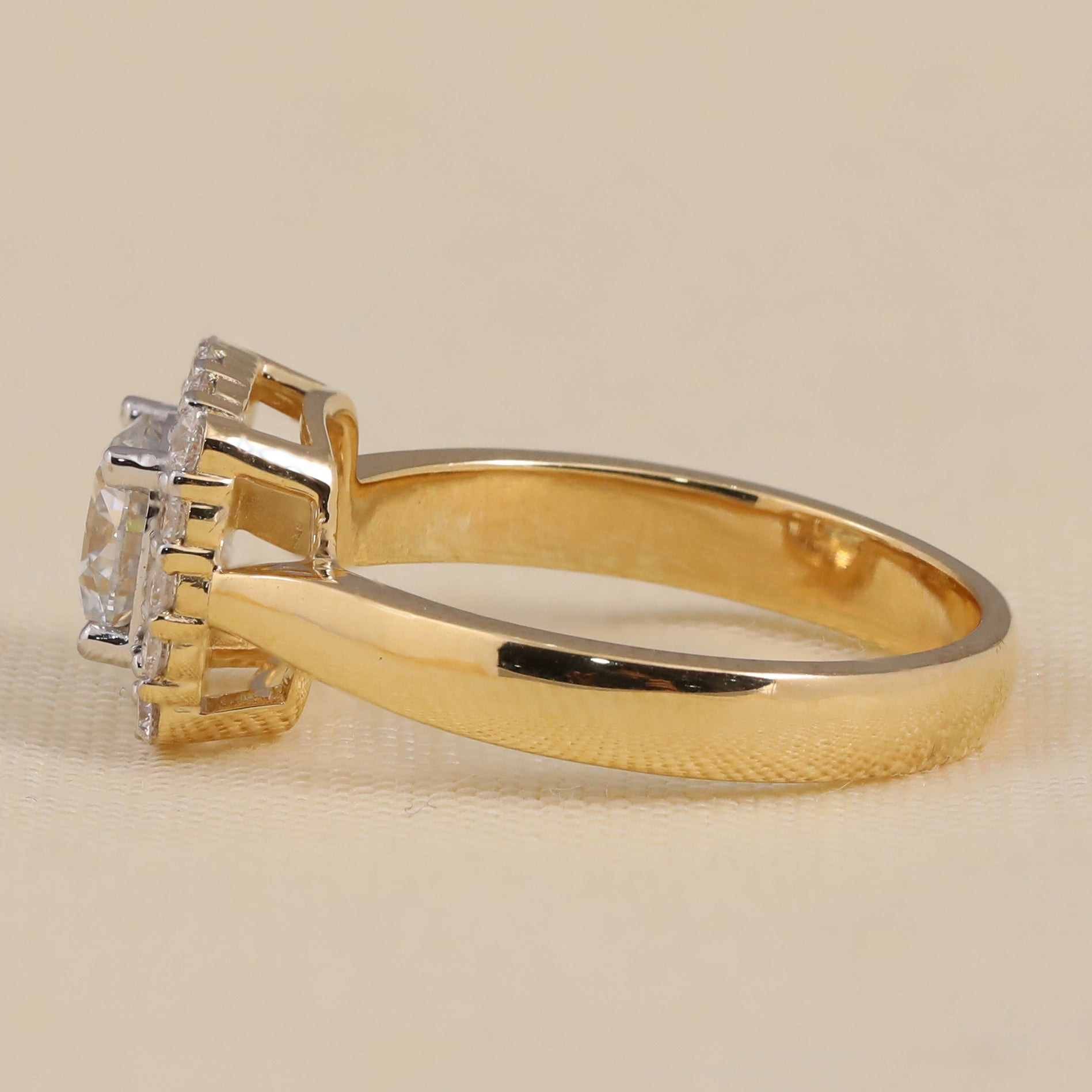 Lab diamond halo ring with a round brilliant centerpiece