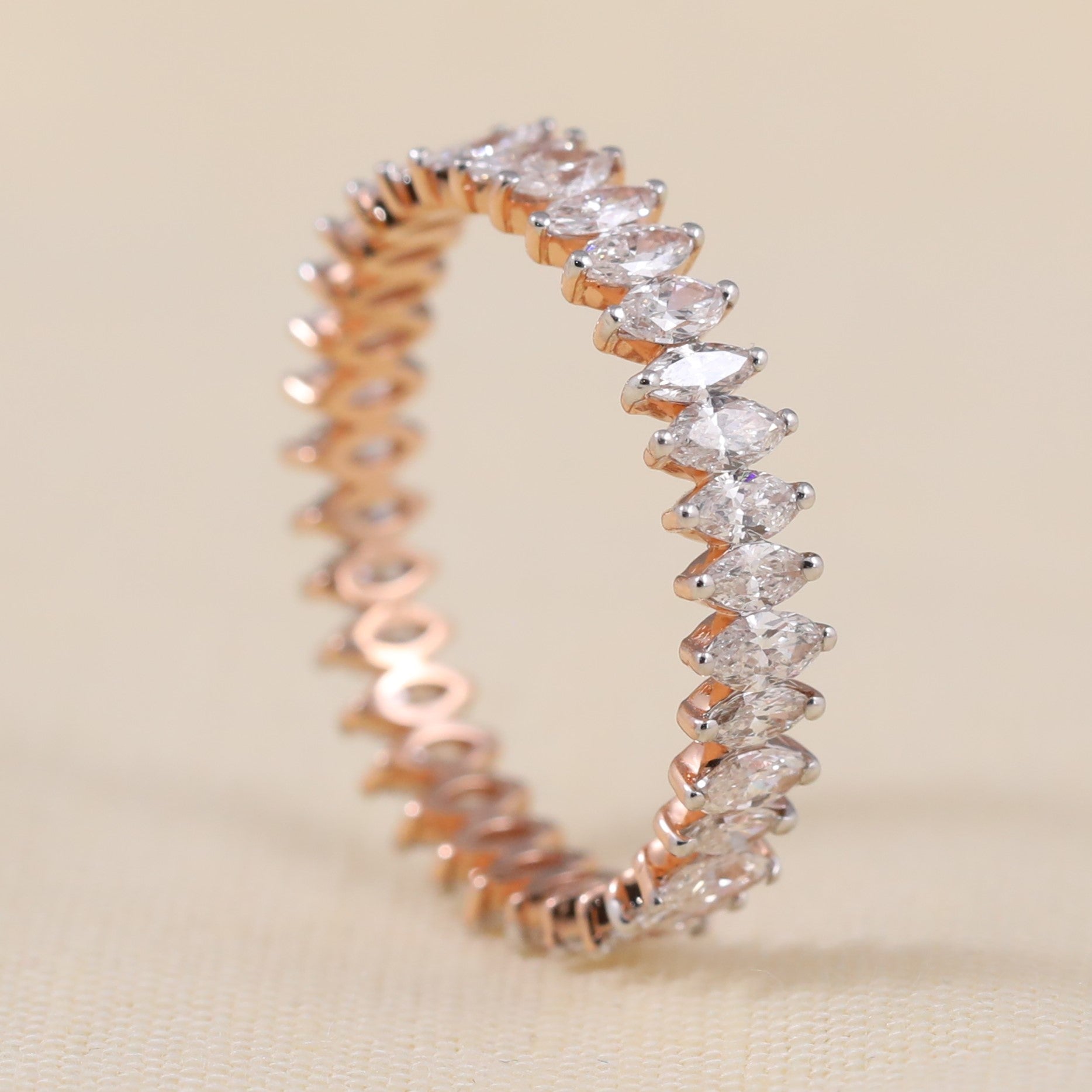 Elegant eternity ring crafted with continuous marquise cut lab grown diamonds
