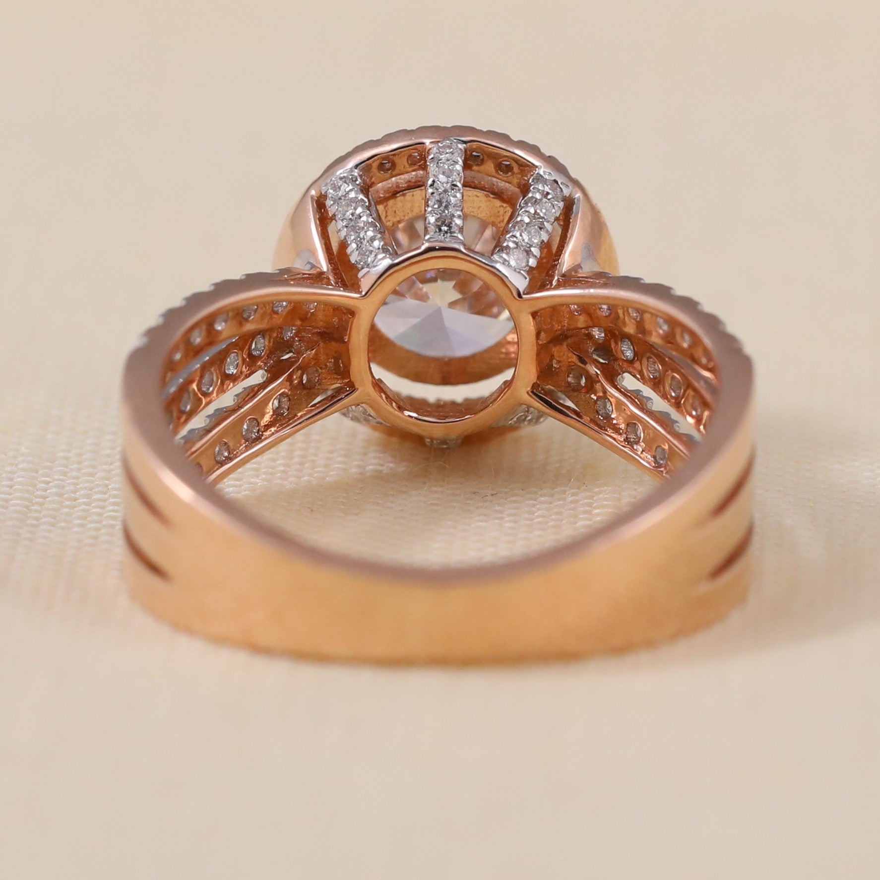 Triple Split Shank Halo Lab Grown Diamond Engagement Ring, Ethical Lumina Ring