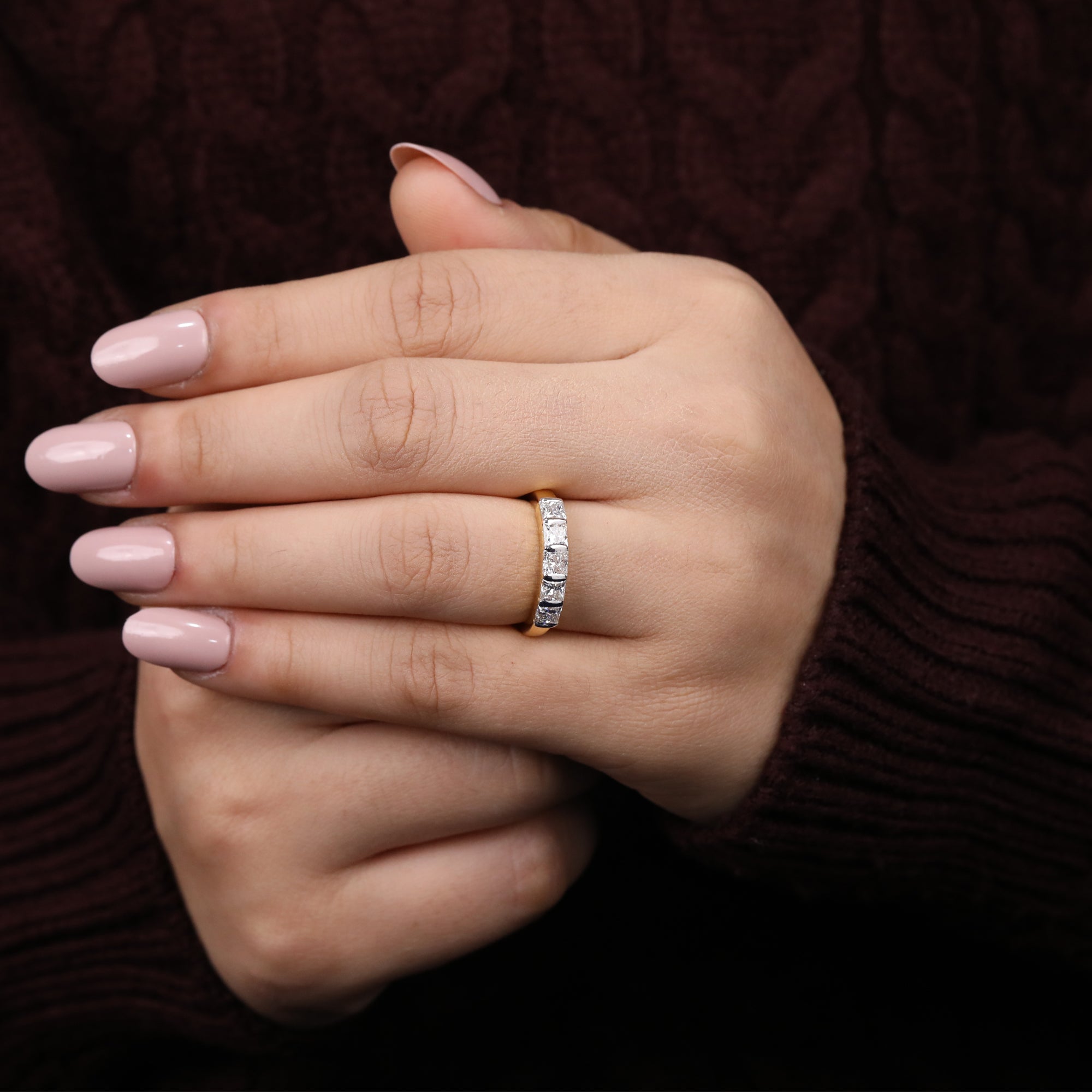 Five-stone lab diamond band featuring princess-cut brilliance in a clean modern design