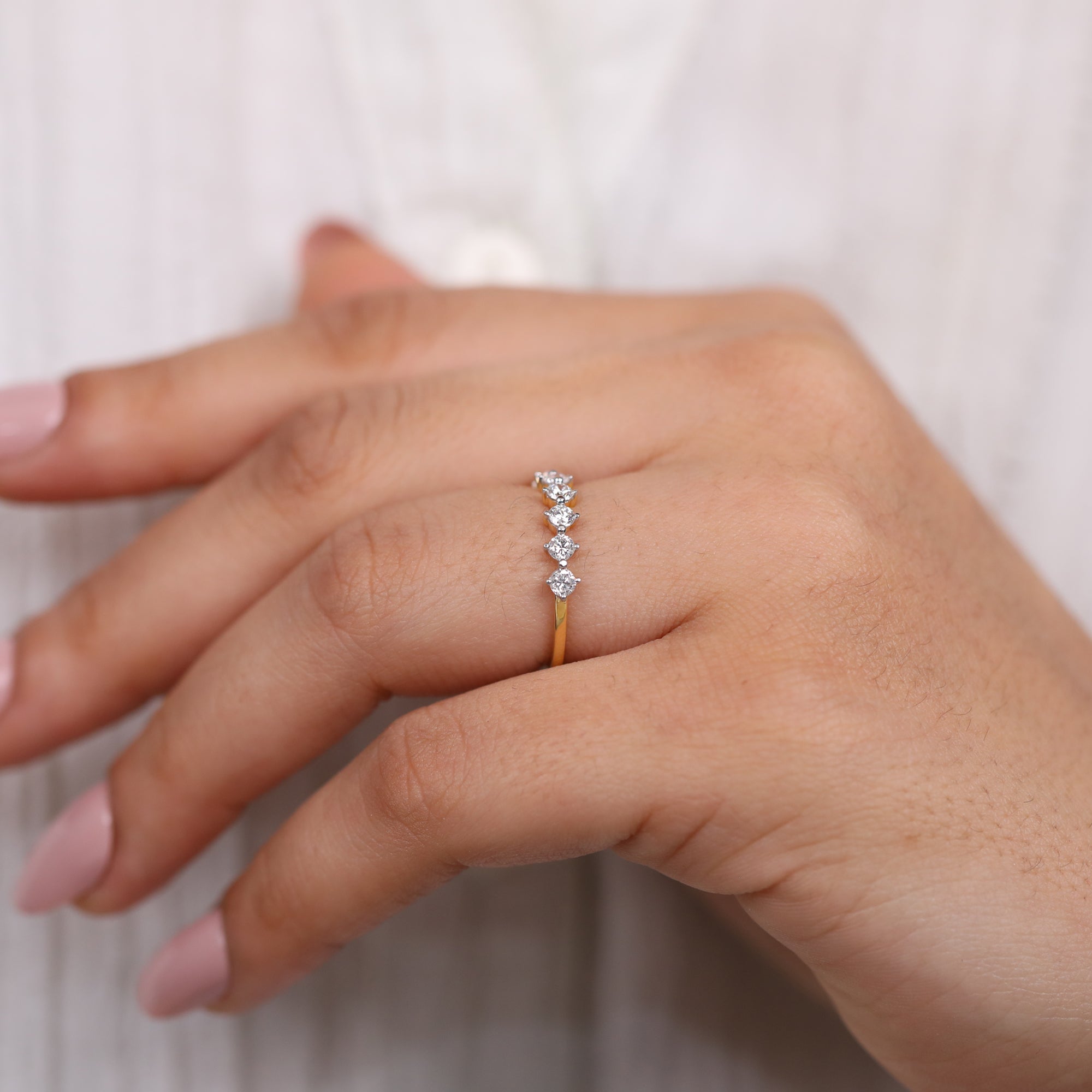 Round Lab Diamond Eternity Wedding Band, Minimalist Stackable Ring
