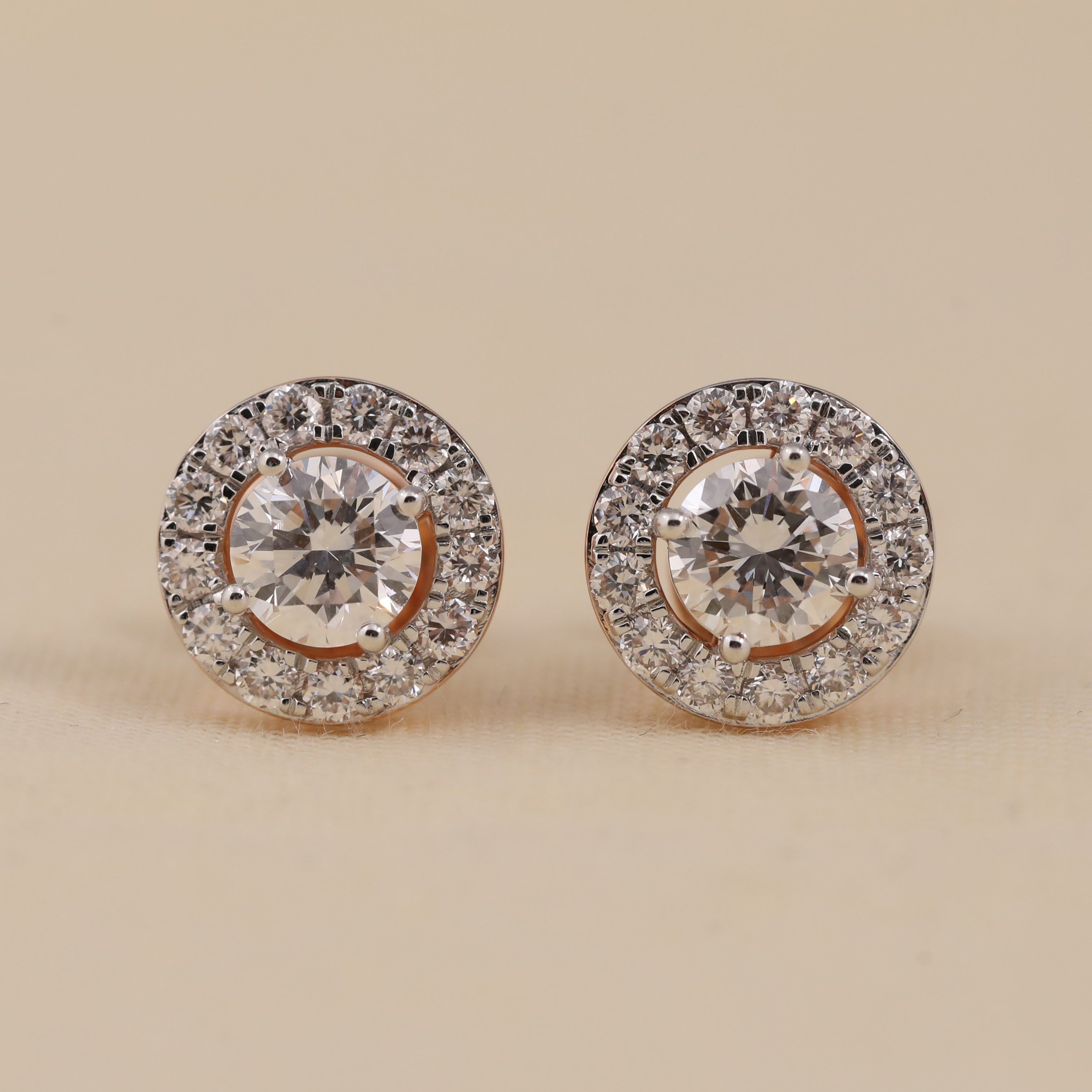 Round cut halo diamond stud earrings perfect for gifting and anniversary style