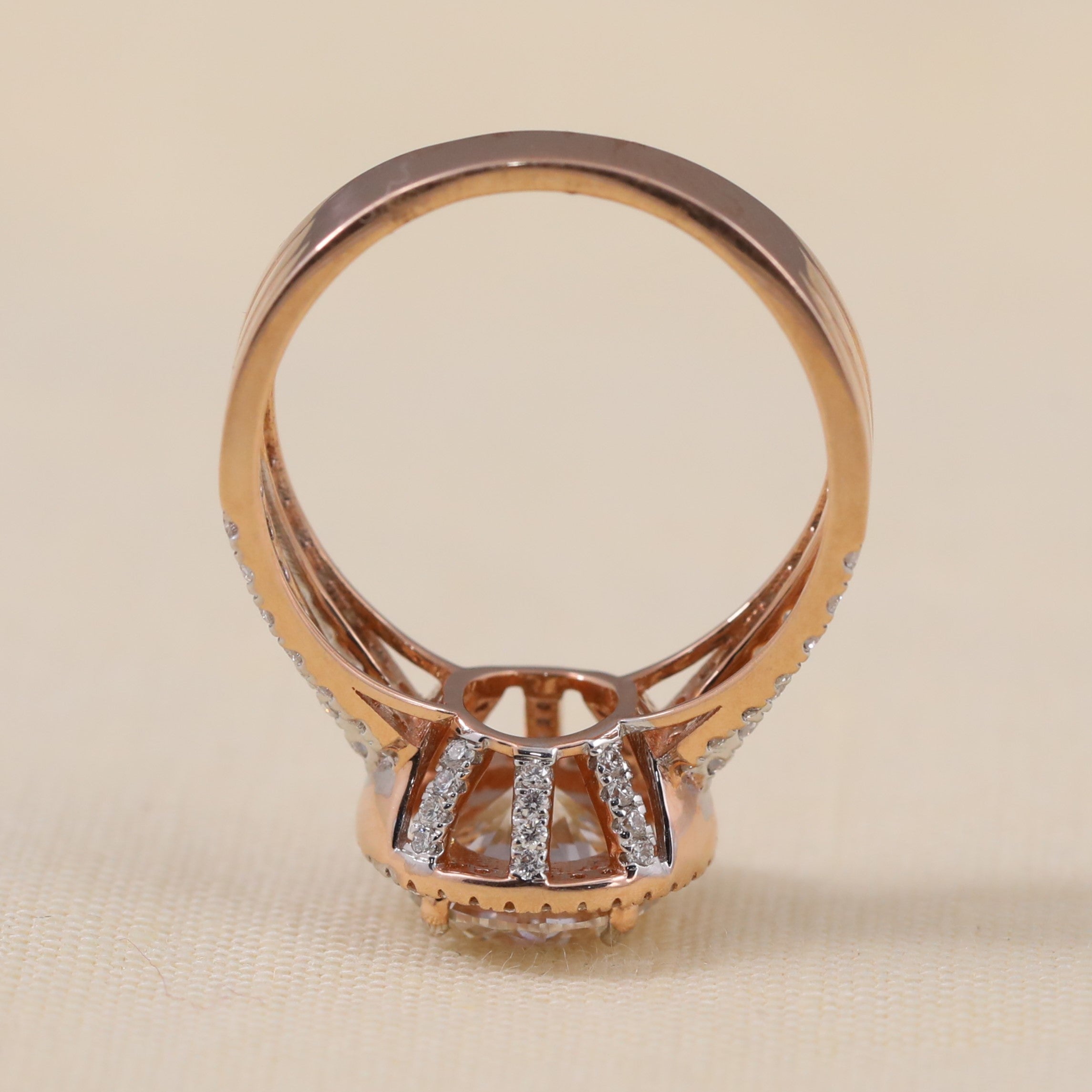 Sparkling halo setting with round lab grown diamond and multi row accent band