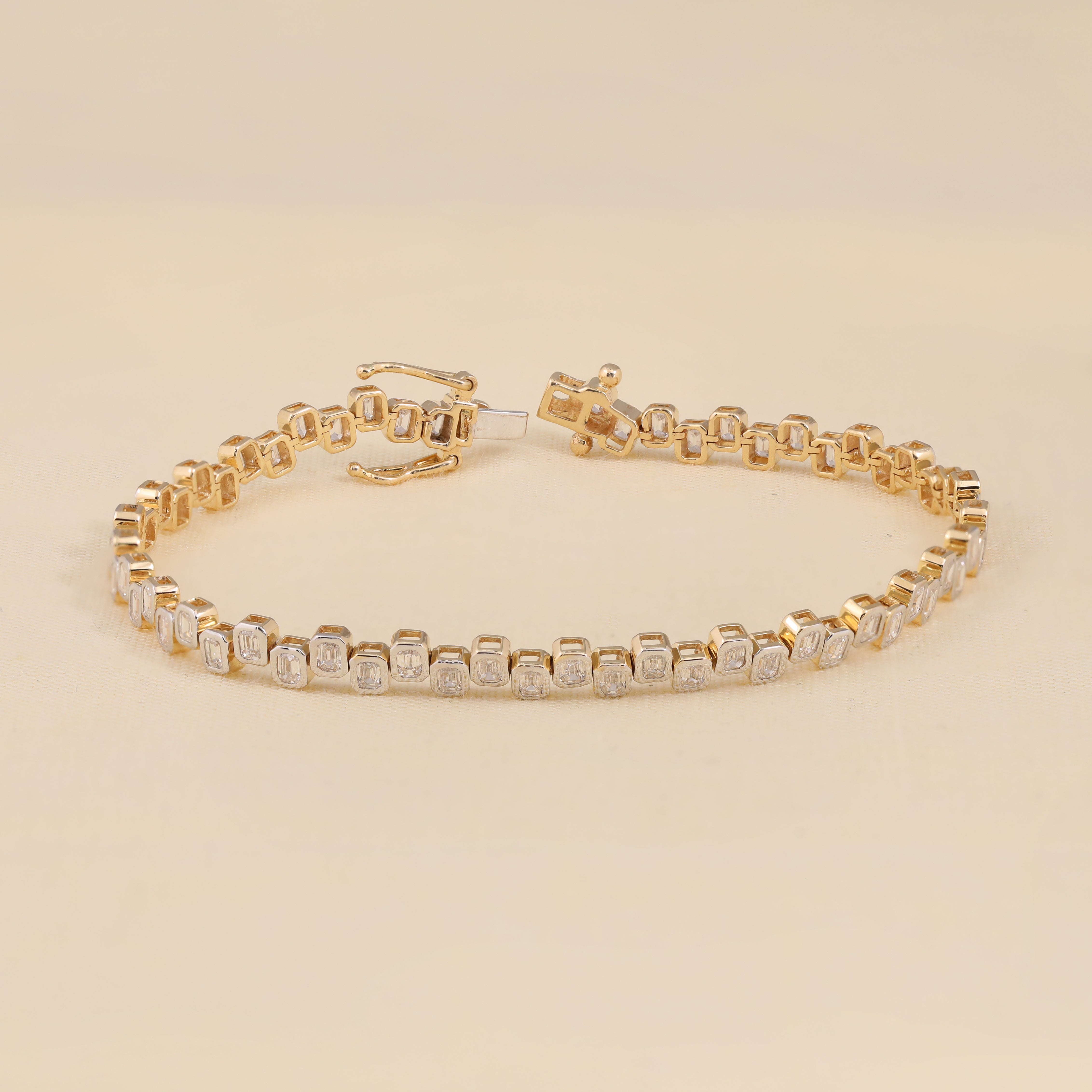 Unique Bezel Set Emerald Lab Diamond Tennis Bracelet
