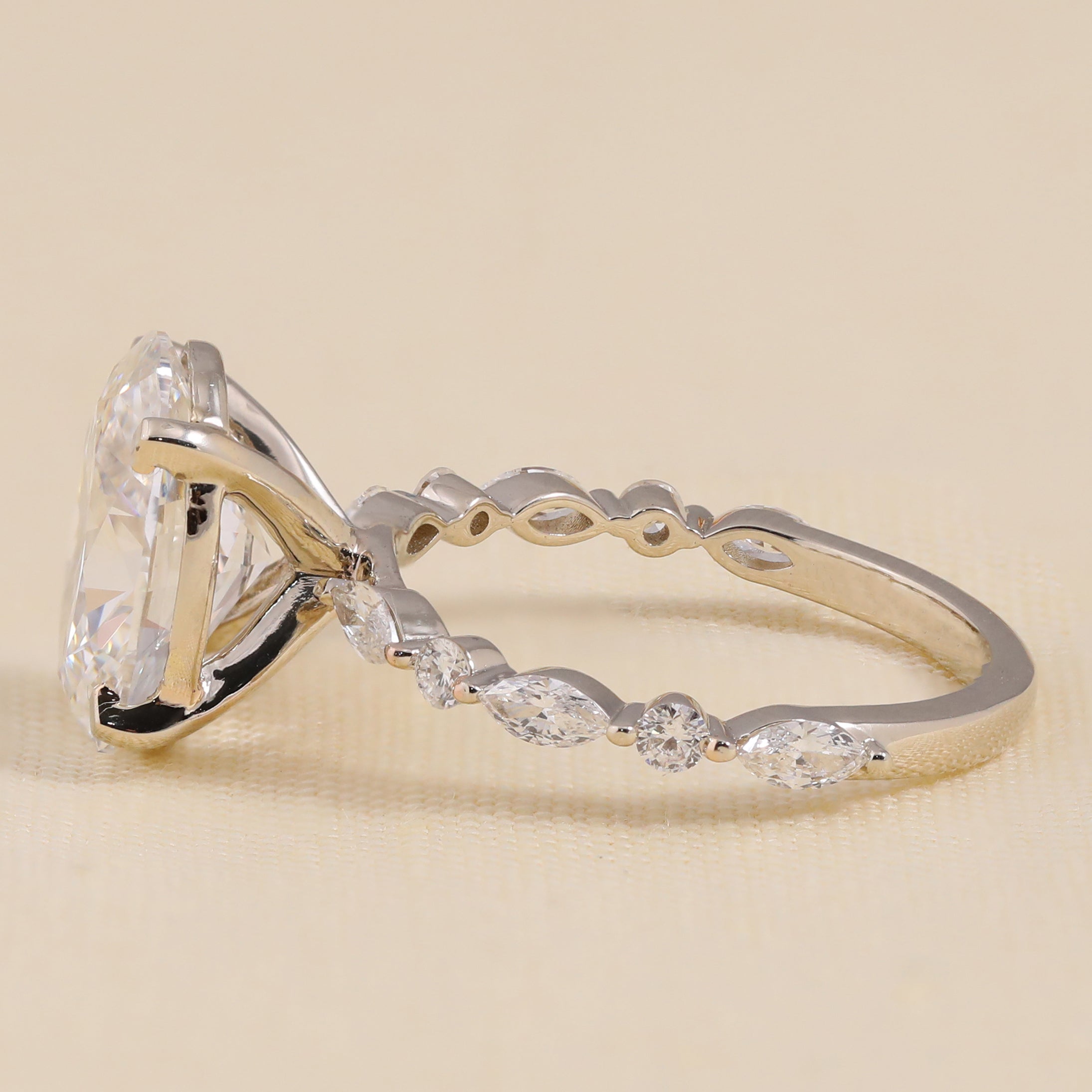 Oval Lab Diamond Solitaire Engagement Ring with Marquise and Round Alternative Band