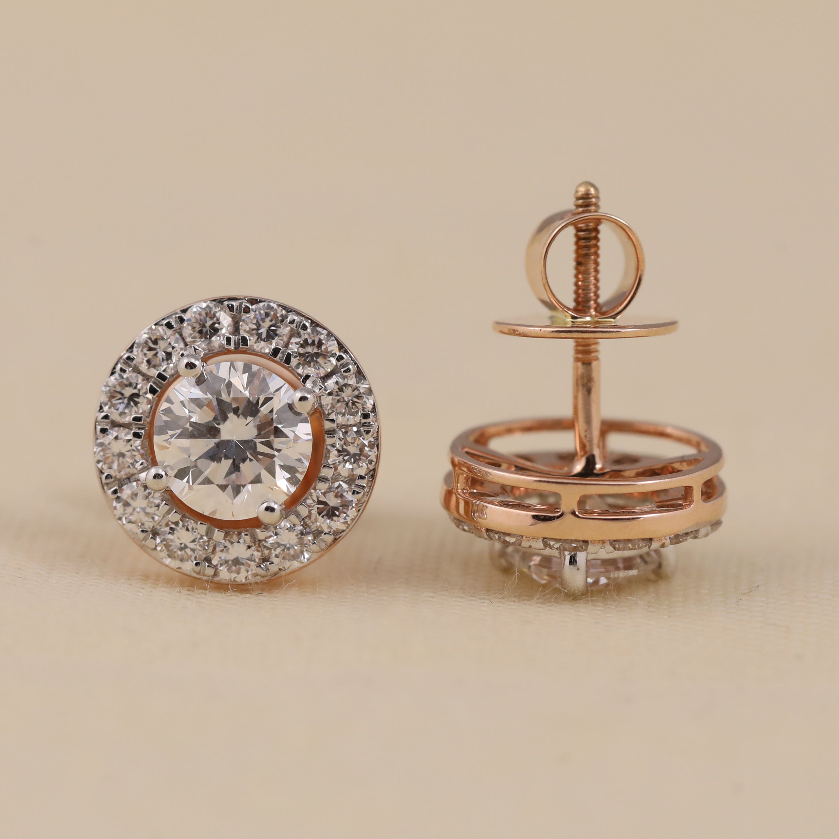 Brilliant round halo diamond earrings designed for birthday gifting and elegance