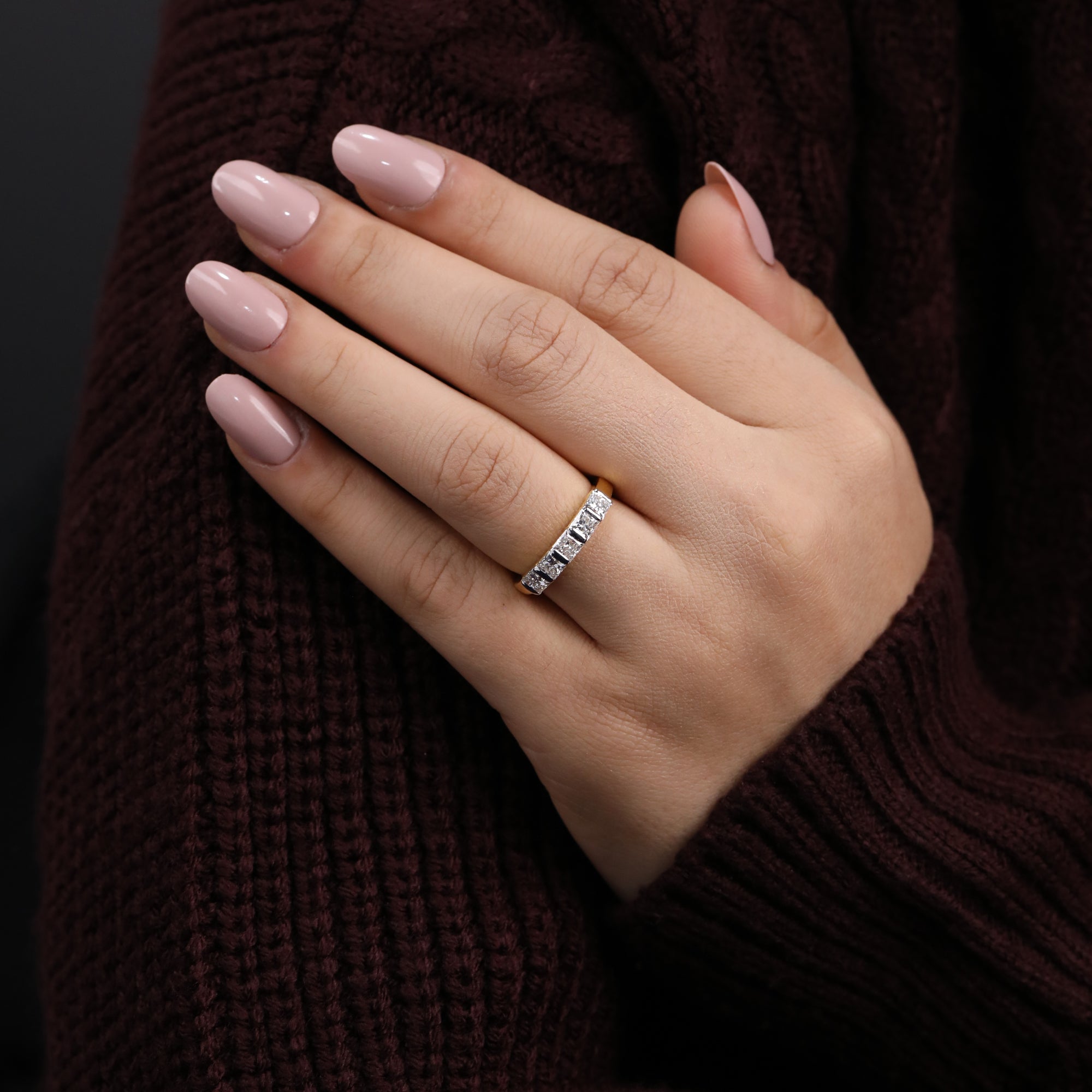 Contemporary band ring set with five shimmering lab-created princess diamonds