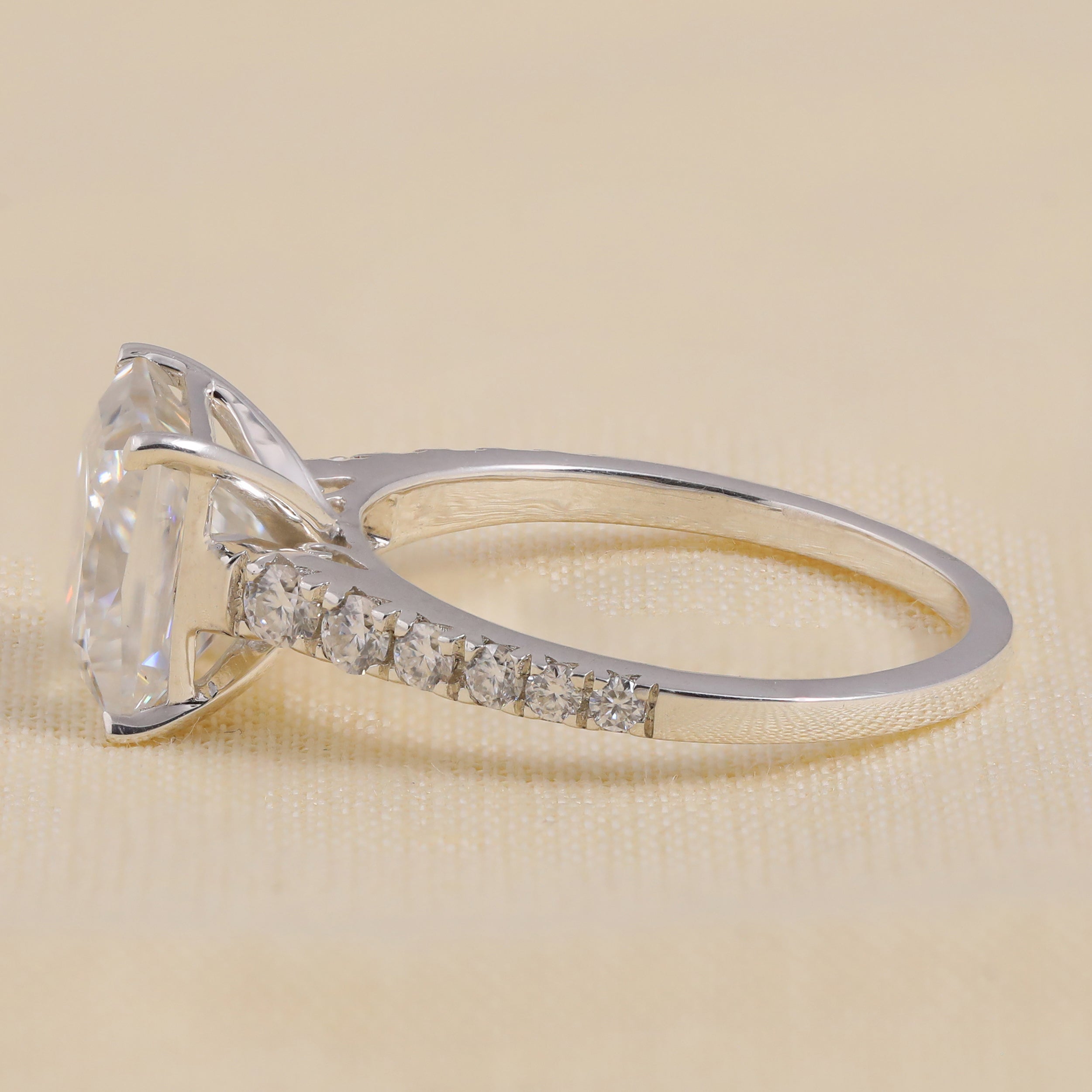 Princess Lab Grown Diamond Solitaire Engagement Ring with Diamond Accents Band