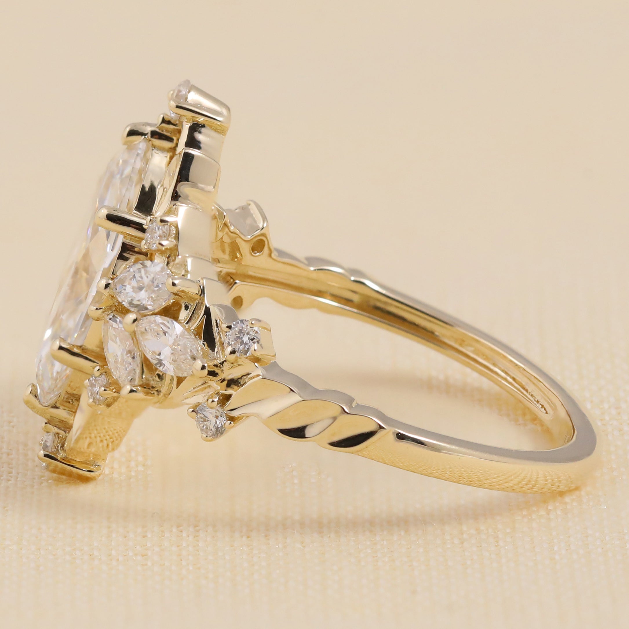 Marquise Lab Grown Diamond Engagement Ring, Vintage Floral Diamond Cluster Ring