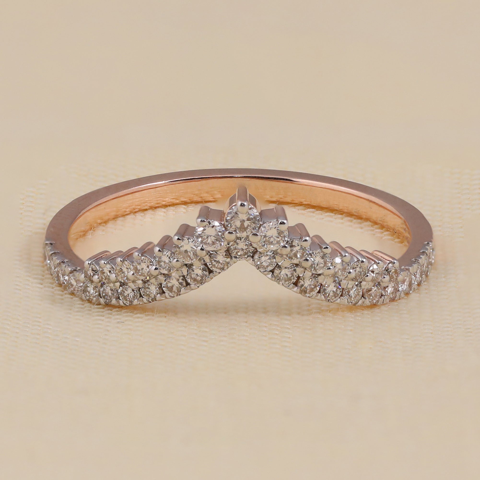 Rose gold curved lab grown diamond band with double row pavé setting